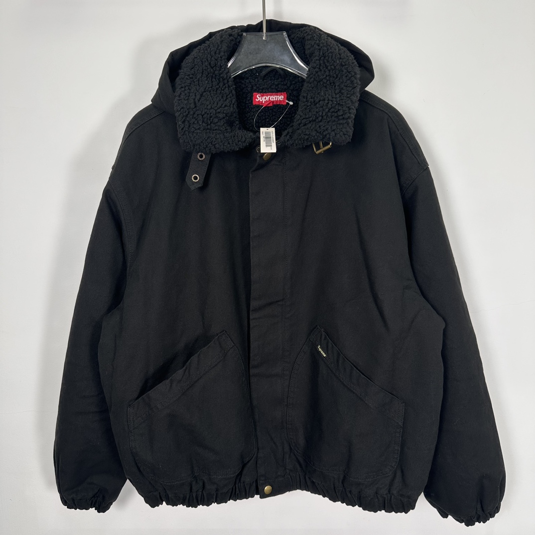 Supreme FW24 WEEK6 Faux Shearling Jacket 纯色贴边口袋全拉链开合夹克 保暖 羊羔 外套 长袖 男女同款 三色 SUP-FW24-110