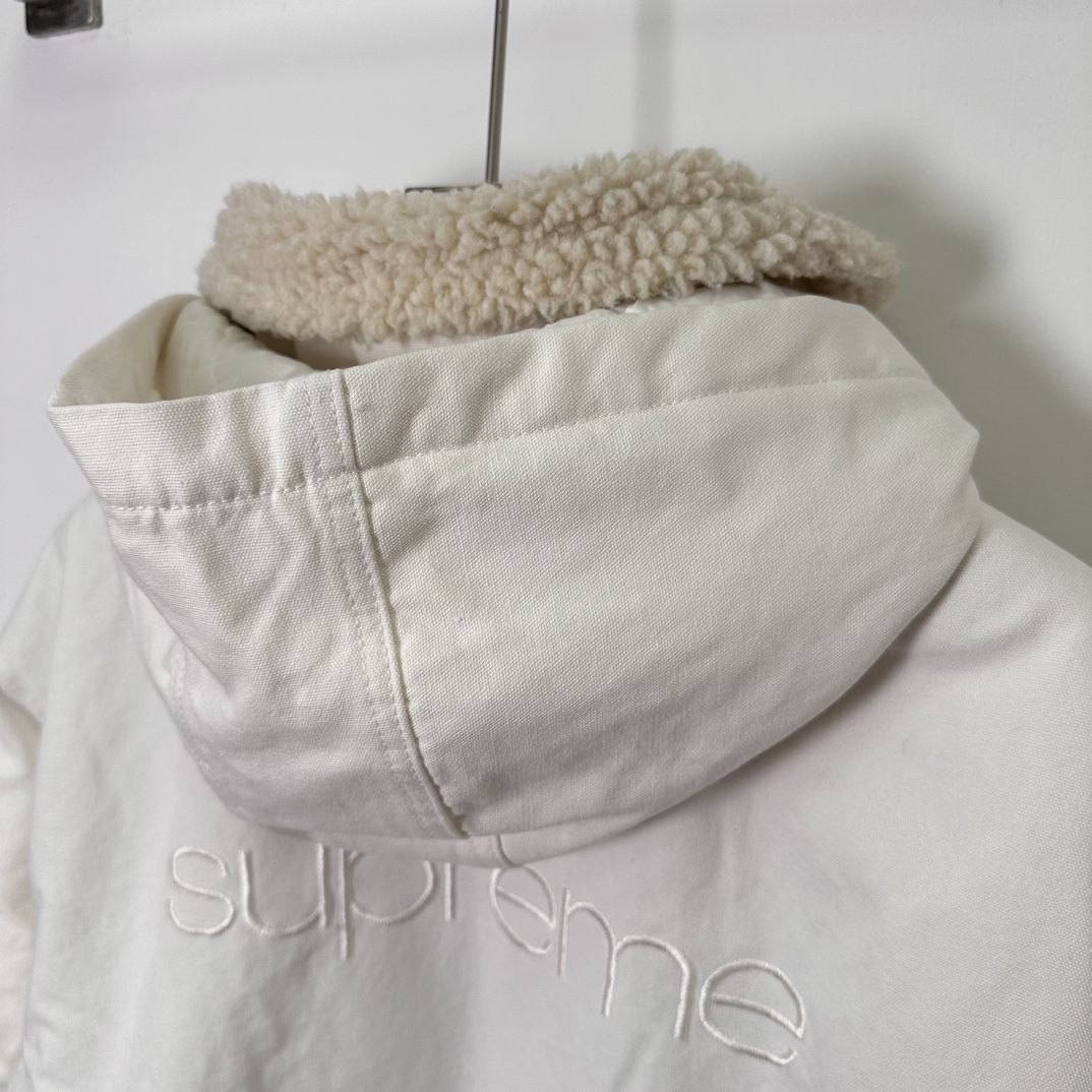 Supreme FW24 WEEK6 Faux Shearling Jacket 纯色贴边口袋全拉链开合夹克 保暖 羊羔 外套 长袖 男女同款 三色 SUP-FW24-110