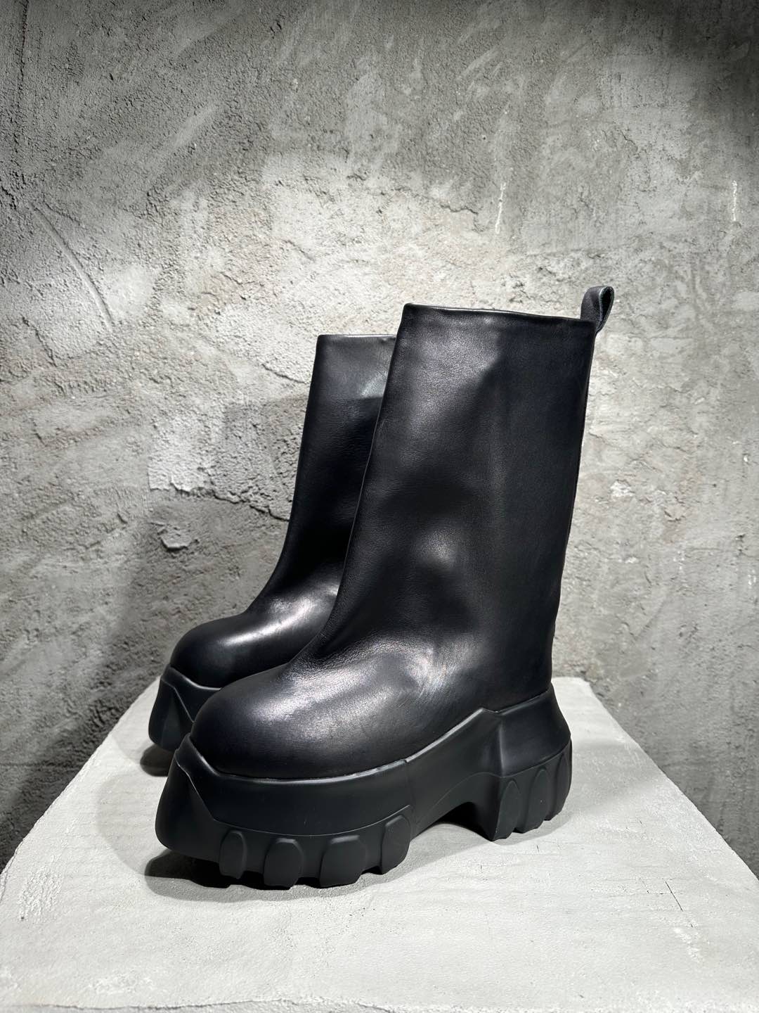 RICK OWENS RO High-Top Black Hollywood  高筒 厚底 板鞋 休闲鞋 男鞋 女鞋 波鞋  皮質  RU01E5864LOO99-01