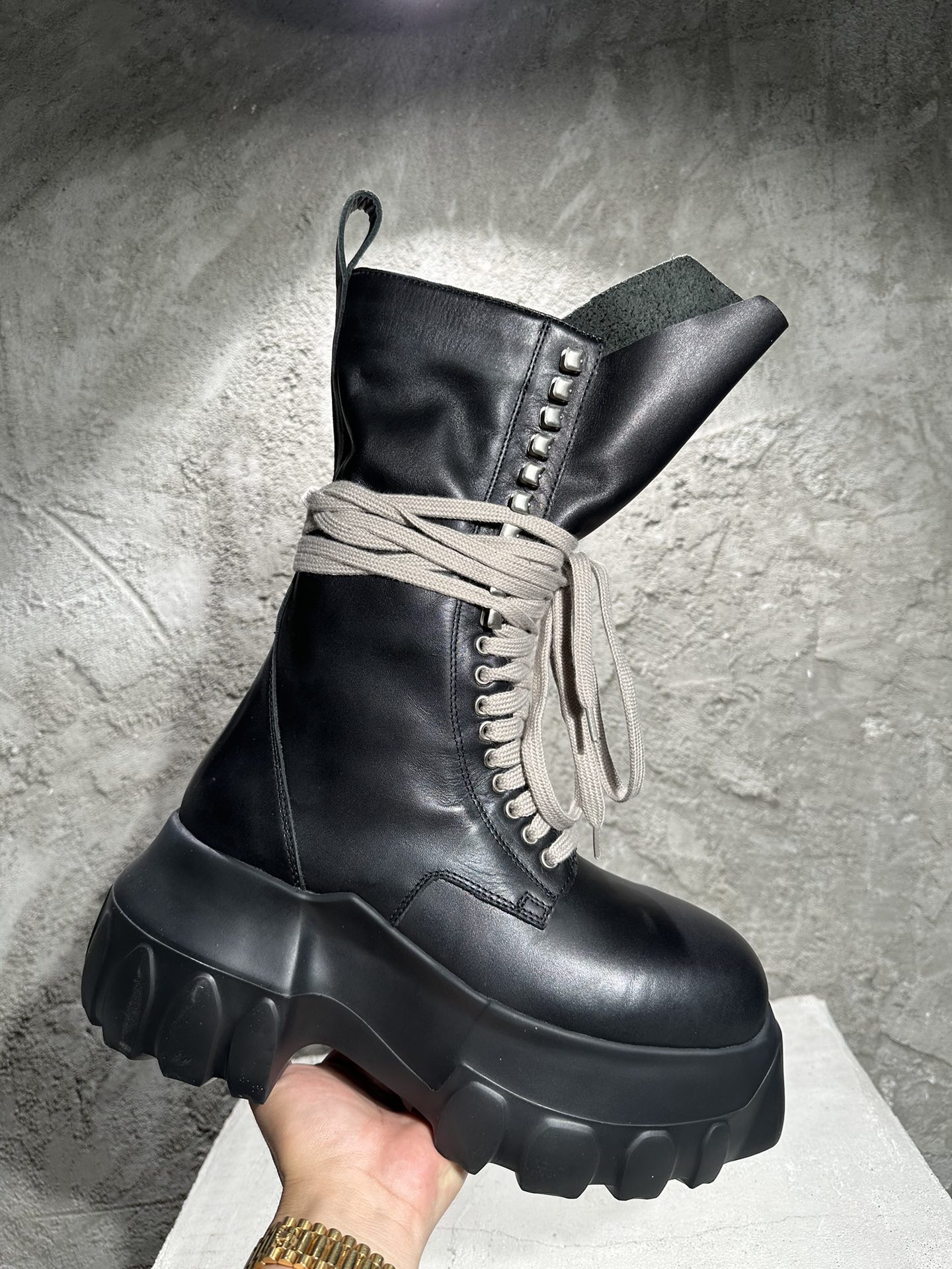 RICK OWENS RO High-Top Black 高筒 厚底 板鞋 休闲鞋 男鞋 女鞋 波鞋  皮質  RP21S3883LDE-09 RU01D3880LOO-99