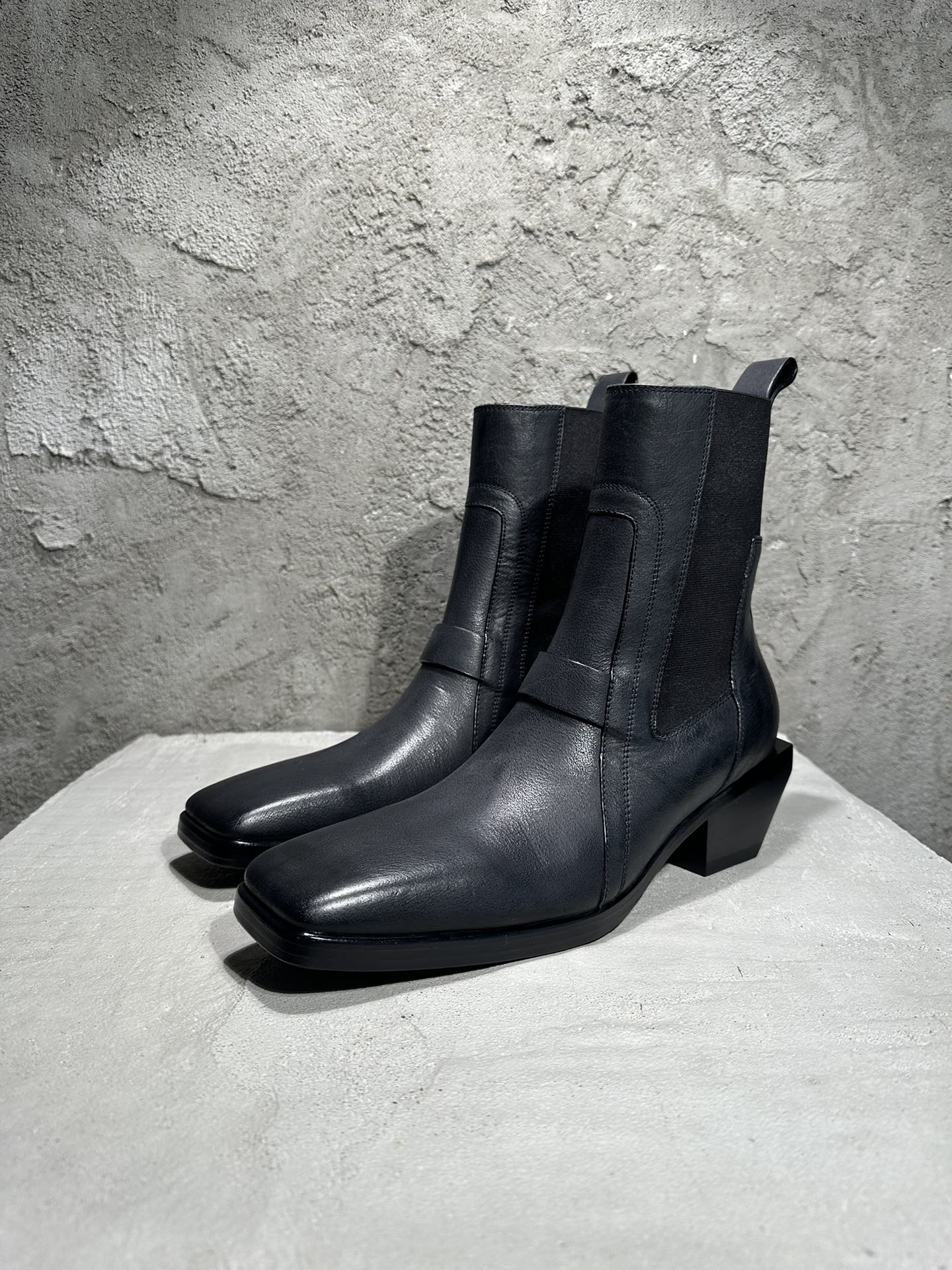 RICK OWENS RO High-Top Black 高筒 方头套筒  厚底 板鞋 休闲鞋 男鞋 女鞋 波鞋  皮質 RU01D3820LBK-09