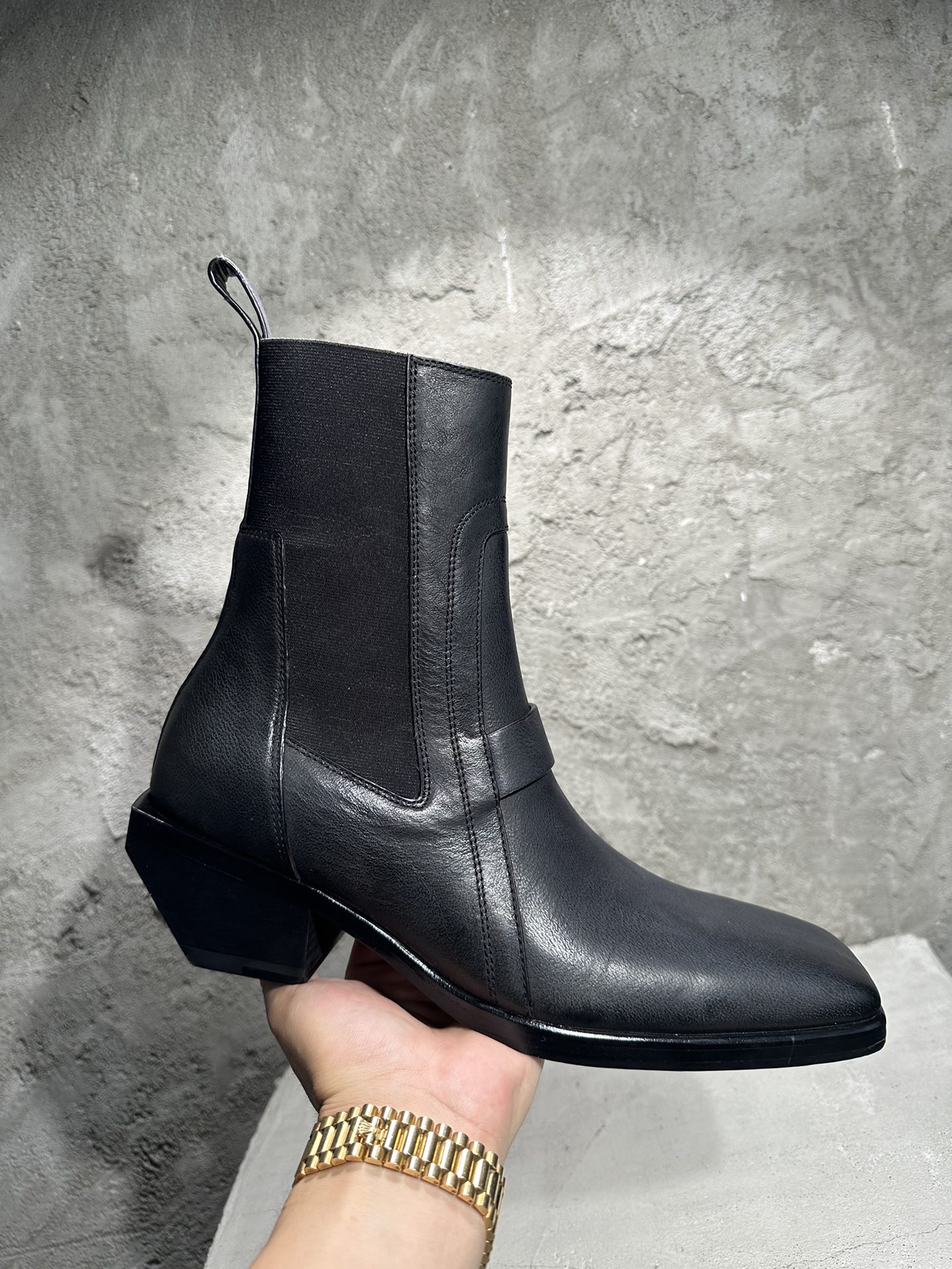 RICK OWENS RO High-Top Black 高筒 方头套筒  厚底 板鞋 休闲鞋 男鞋 女鞋 波鞋  皮質 RU01D3820LBK-09