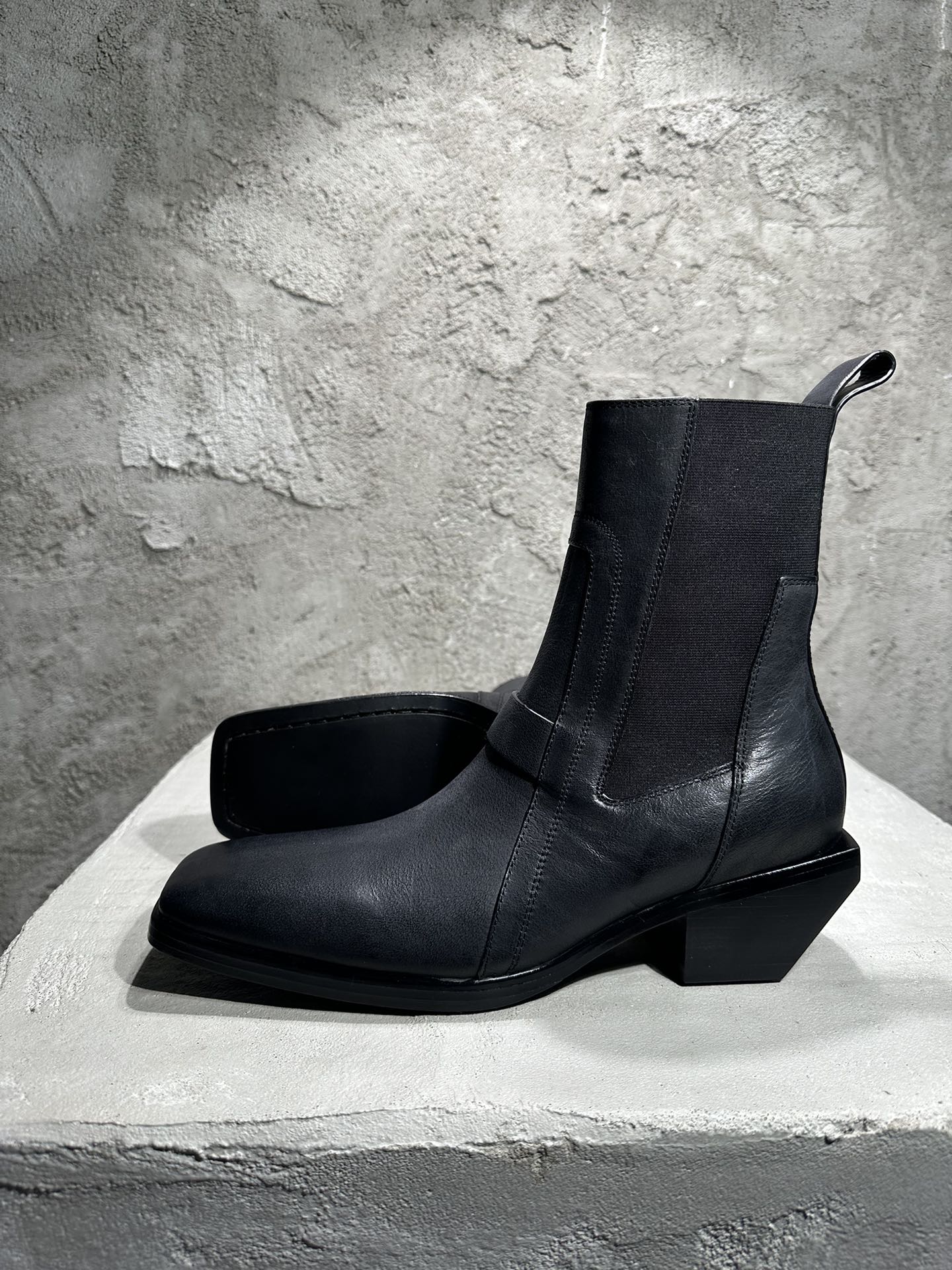 RICK OWENS RO High-Top Black 高筒 方头套筒  厚底 板鞋 休闲鞋 男鞋 女鞋 波鞋  皮質 RU01D3820LBK-09