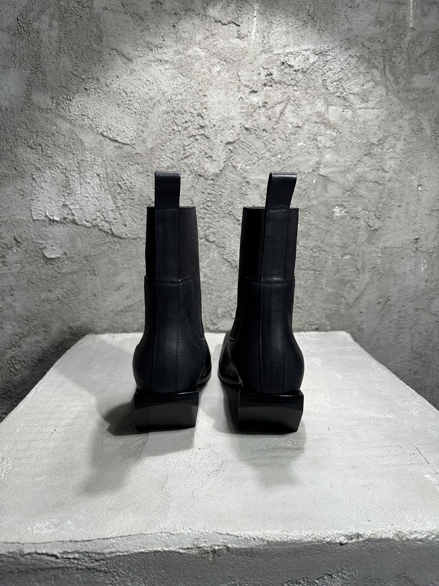 RICK OWENS RO High-Top Black 高筒 方头套筒  厚底 板鞋 休闲鞋 男鞋 女鞋 波鞋  皮質 RU01D3820LBK-09