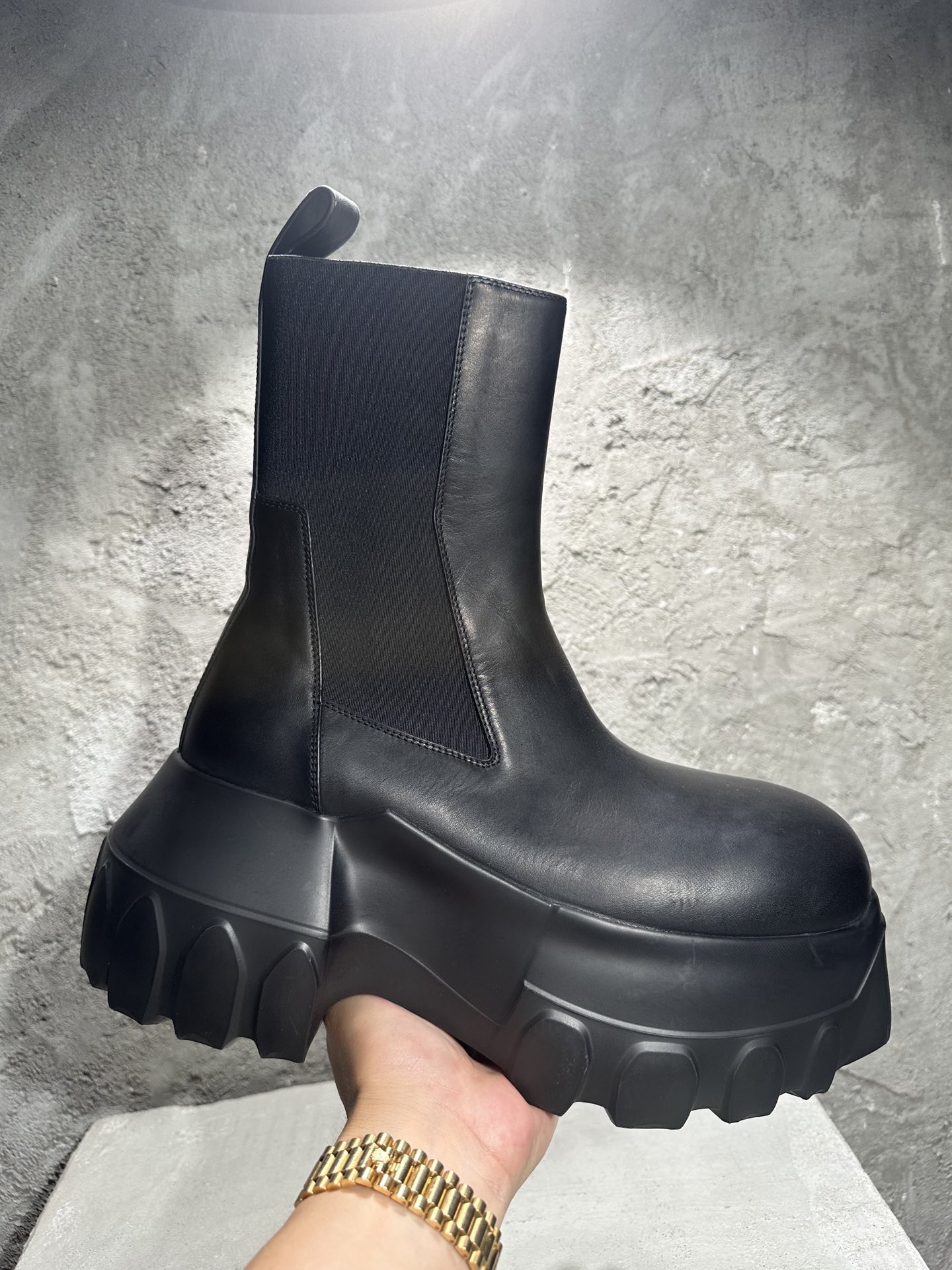 RICK OWENS RO High-Top Black 高筒 厚底 板鞋 休闲鞋 男鞋 女鞋 波鞋  皮質 RU02D6860LOO-99