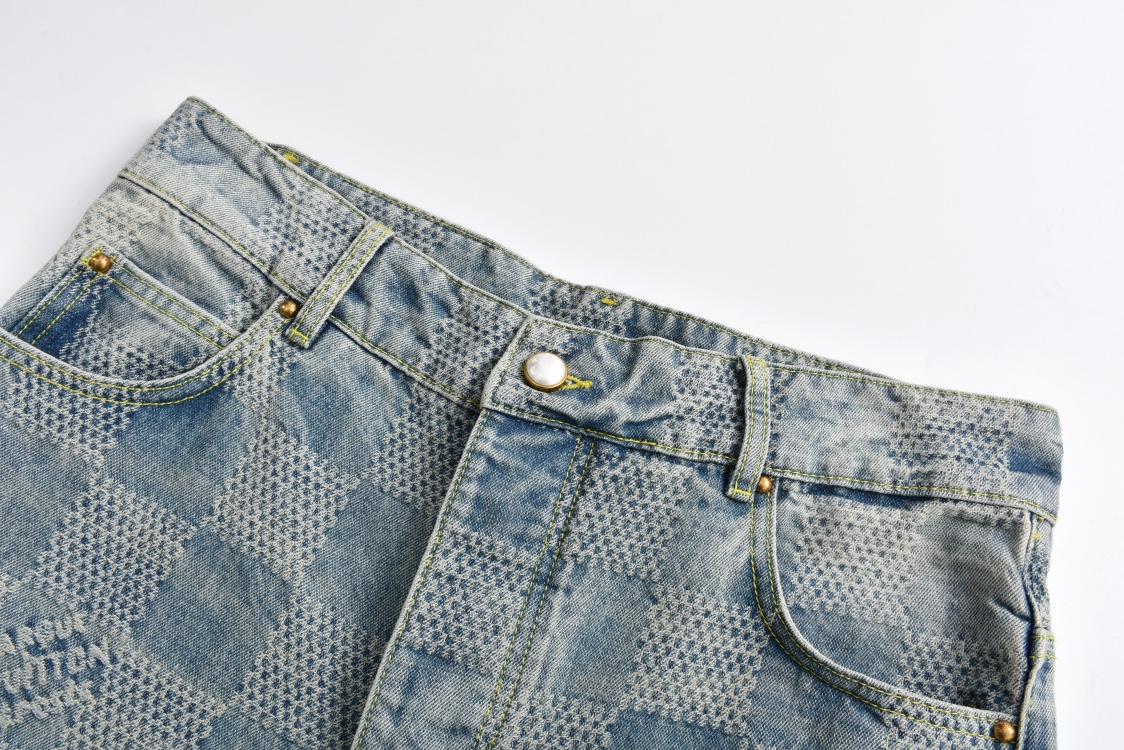 LOUIS VUITTON 路易威登 棋盘格印花图案牛仔裤 休闲裤 长裤 米色1AFQGH