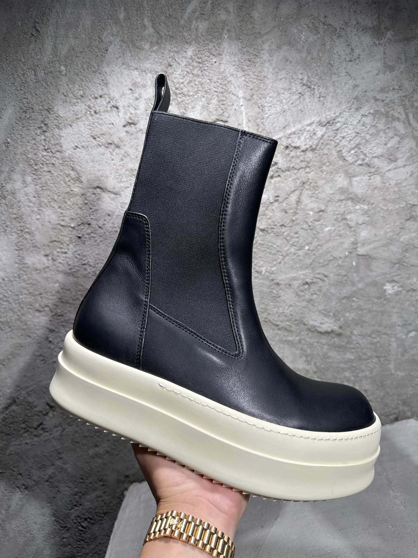 RICK OWENS RO High-Top Black 高筒 厚底 板鞋 休闲鞋 男鞋 女鞋 波鞋  皮質 切尔西靴 黑白 DS20F1806RUH-91