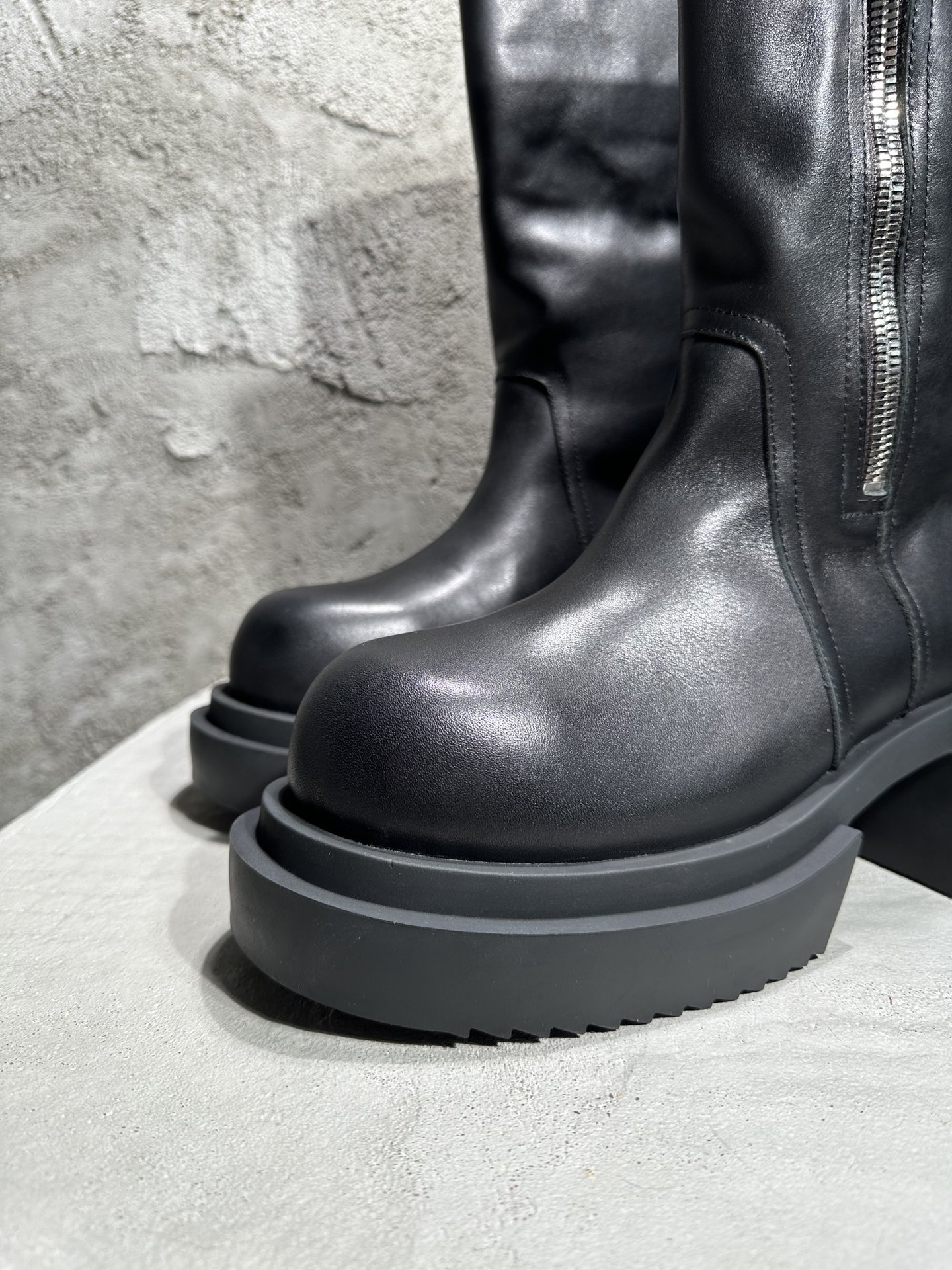 RICK OWENS RO High-Top Black 高筒 厚底 板鞋 休闲鞋 男鞋 女鞋 波鞋  皮質  靴 黑 RU01D3830LOO-09