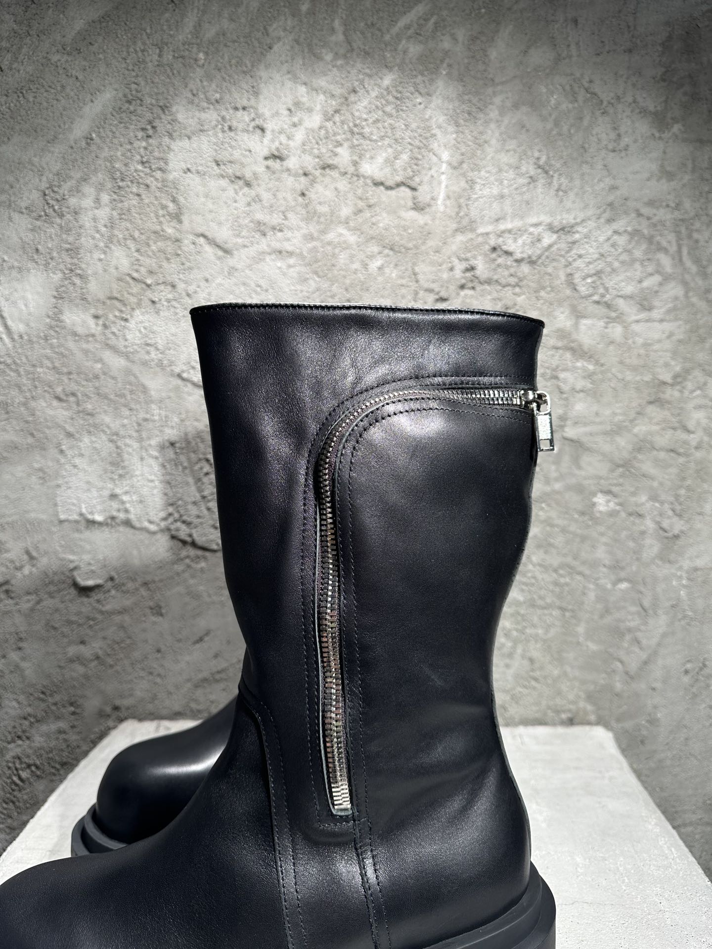 RICK OWENS RO High-Top Black 高筒 厚底 板鞋 休闲鞋 男鞋 女鞋 波鞋  皮質  靴 黑 RU01D3830LOO-09