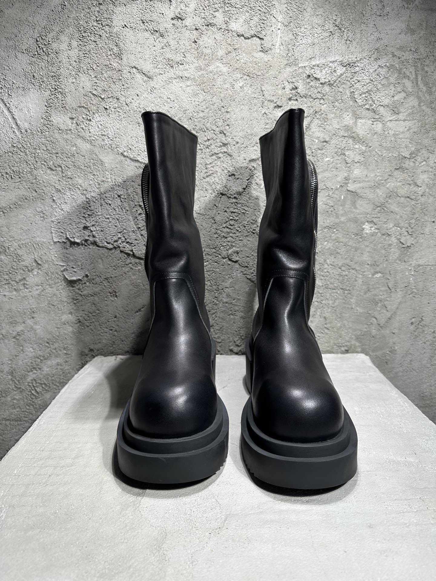 RICK OWENS RO High-Top Black 高筒 厚底 板鞋 休闲鞋 男鞋 女鞋 波鞋  皮質  靴 黑 RU01D3830LOO-09