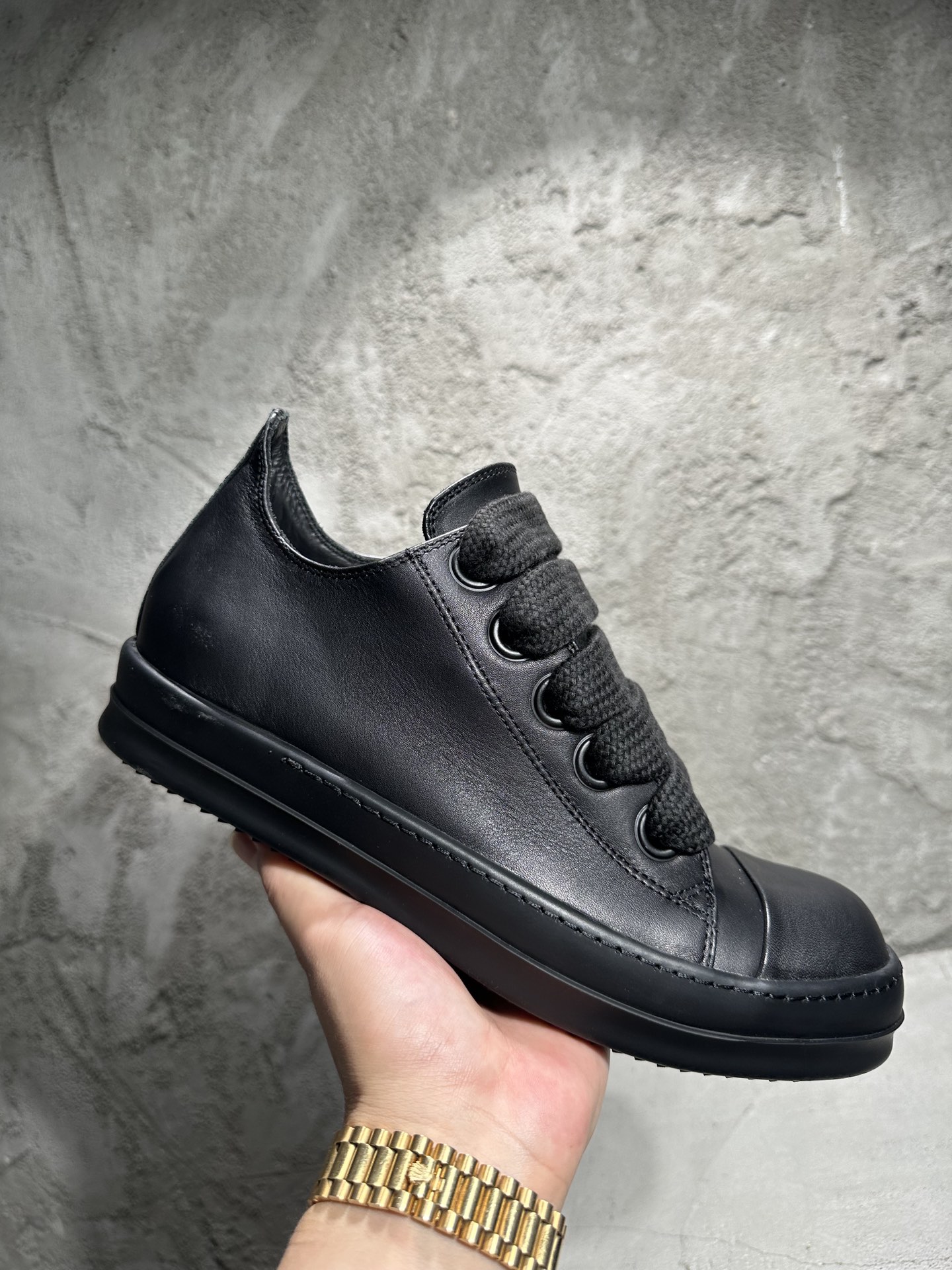 RICK OWENS RO High-Top Black 低筒 厚底 板鞋 休闲鞋 男鞋 女鞋 波鞋  皮質   黑 RU01D3893LCOW2-9999