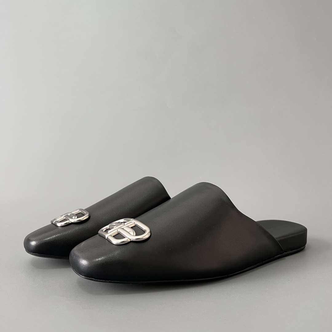 Balenciaga COSY 巴黎世家 低筒 小牛皮 平底 速干包头拖鞋 凉拖 男款 黑色 590659WA7211081