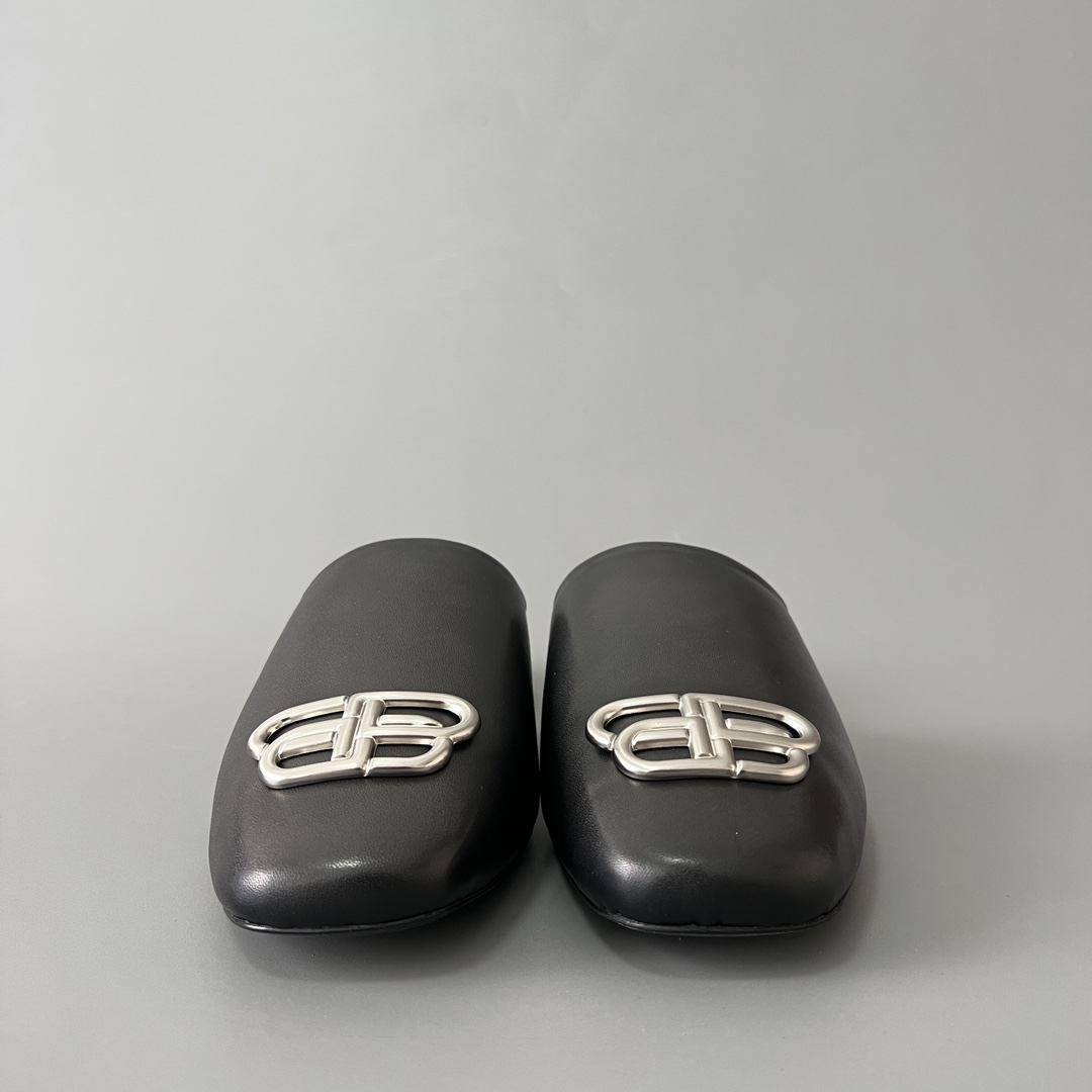 Balenciaga COSY 巴黎世家 低筒 小牛皮 平底 速干包头拖鞋 凉拖 男款 黑色 590659WA7211081