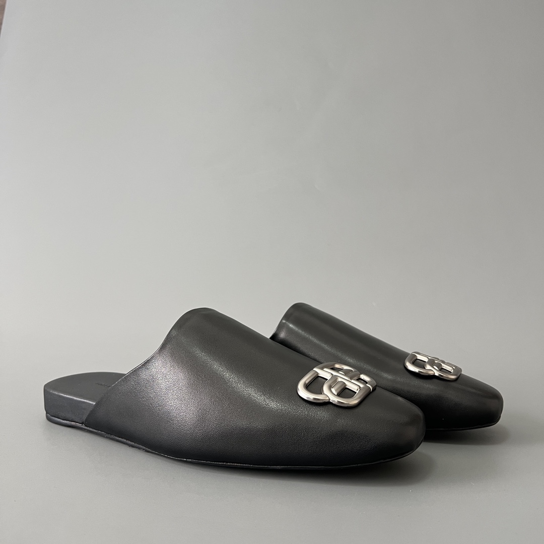 Balenciaga COSY 巴黎世家 低筒 小牛皮 平底 速干包头拖鞋 凉拖 男款 黑色 590659WA7211081