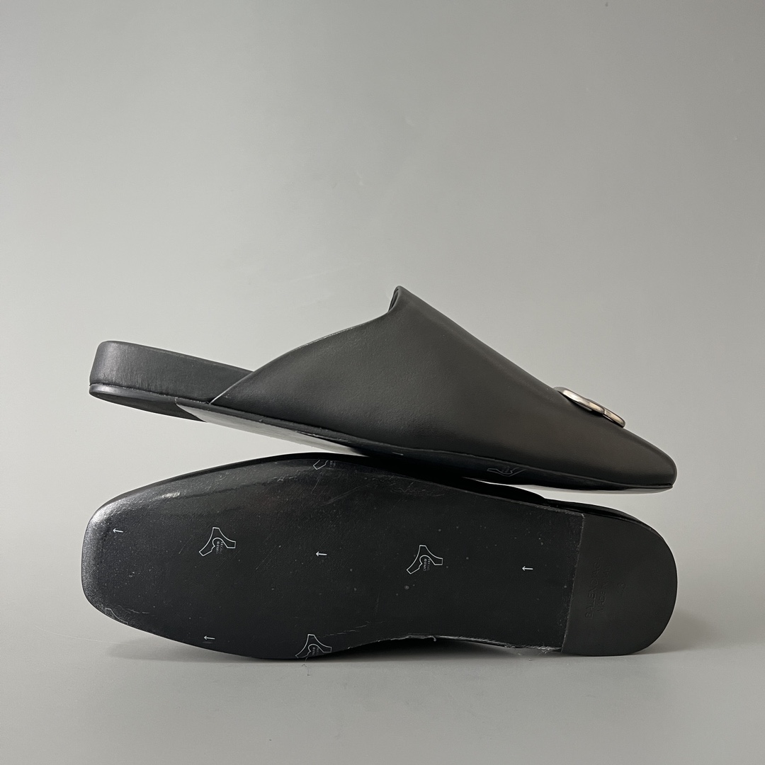 Balenciaga COSY 巴黎世家 低筒 小牛皮 平底 速干包头拖鞋 凉拖 男款 黑色 590659WA7211081