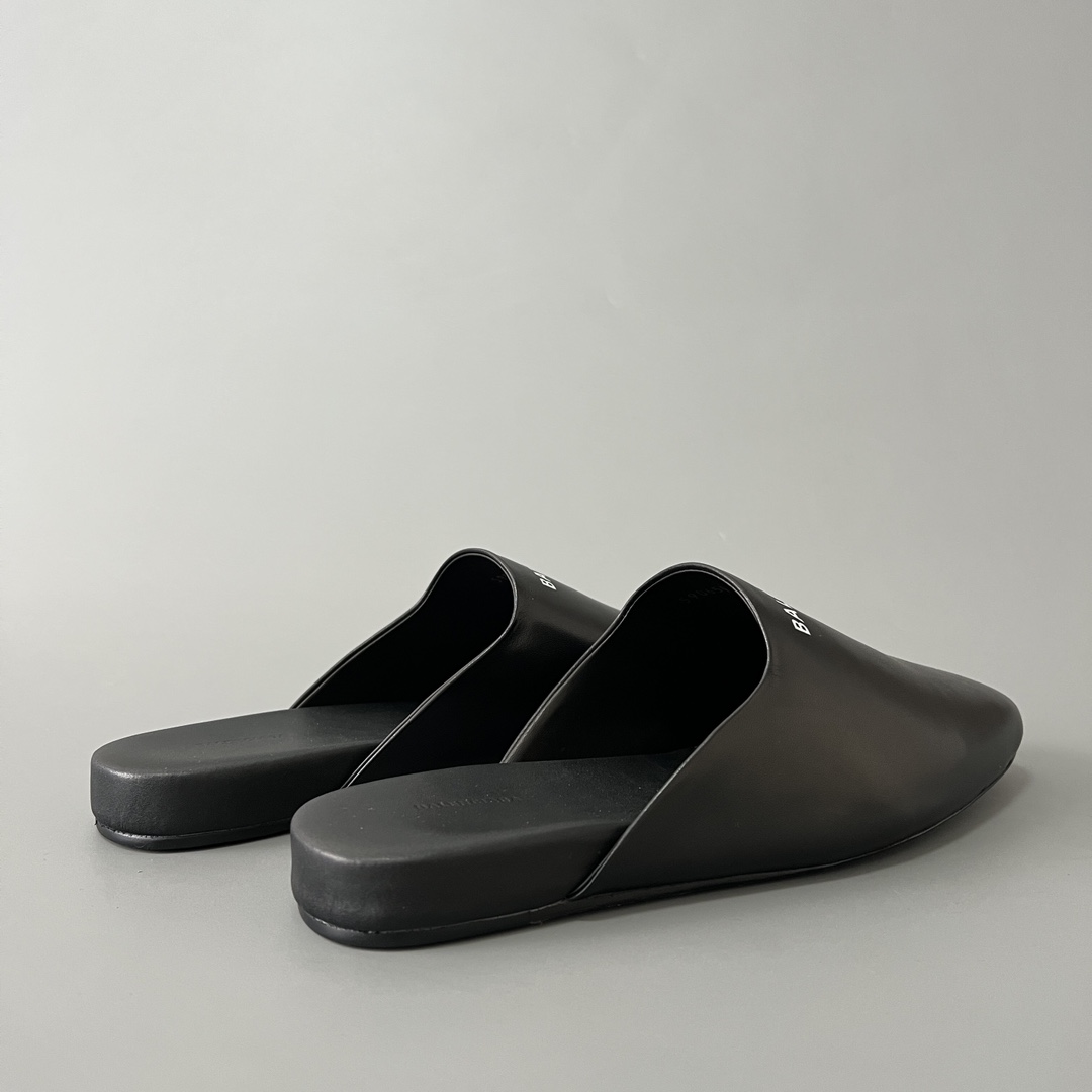 Balenciaga COSY 巴黎世家 低筒 小牛皮 平底 速干包头拖鞋 凉拖 男款 黑色白字体 636604WA72G1006
