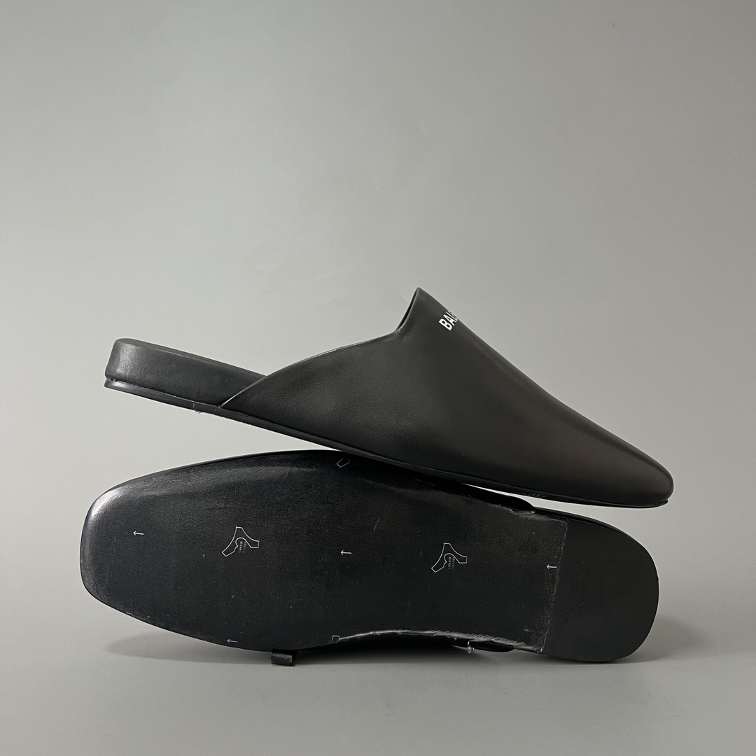 Balenciaga COSY 巴黎世家 低筒 小牛皮 平底 速干包头拖鞋 凉拖 男款 黑色白字体 636604WA72G1006