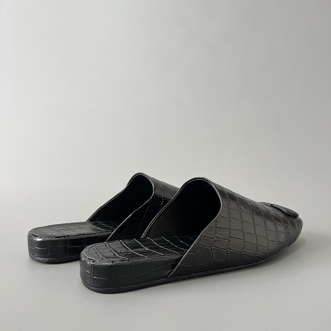 Balenciaga COSY 巴黎世家 低筒 小牛皮 平底 速干包头拖鞋 凉拖 男款 双B黑色格纹 654644WBB721010