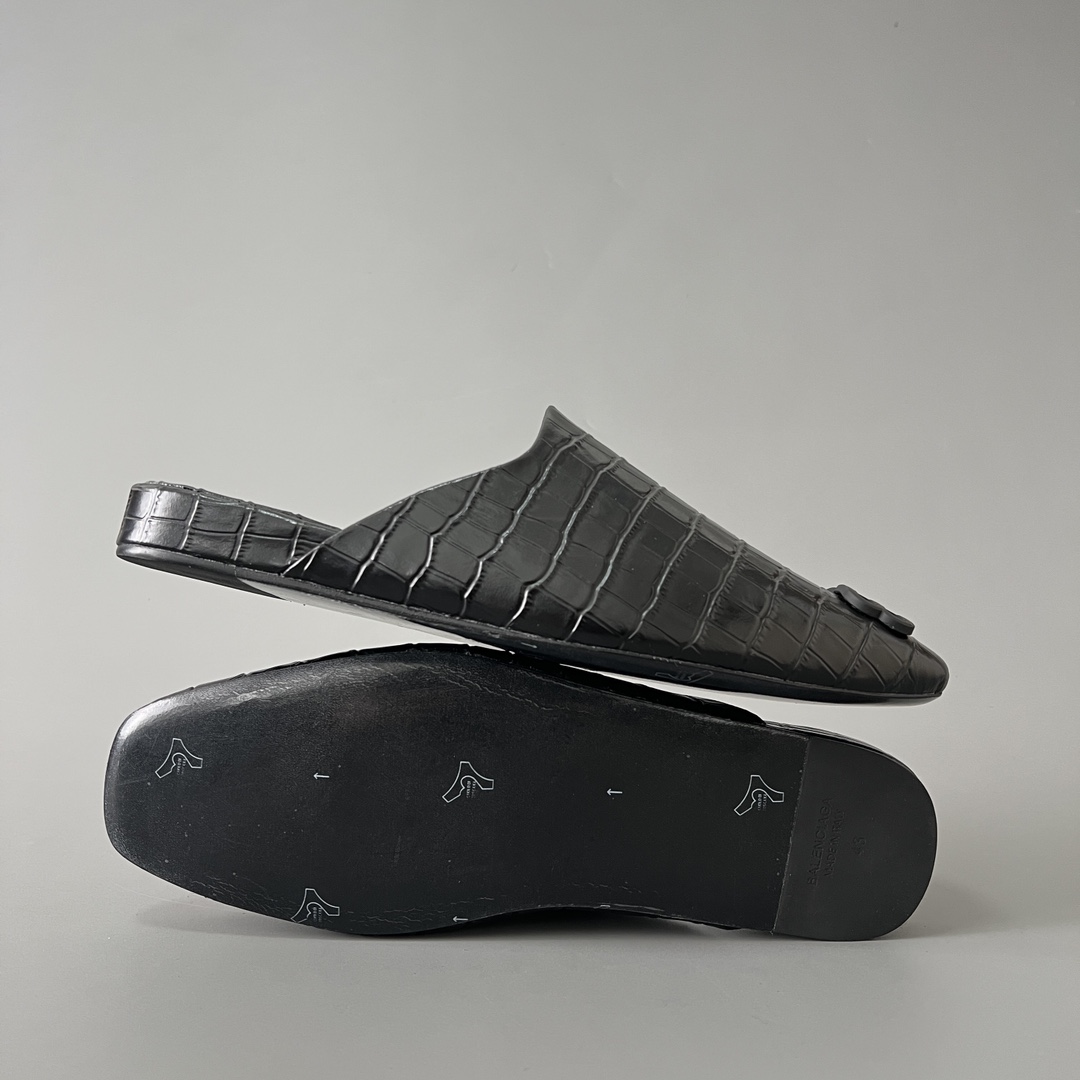 Balenciaga COSY 巴黎世家 低筒 小牛皮 平底 速干包头拖鞋 凉拖 男款 双B黑色格纹 654644WBB721010