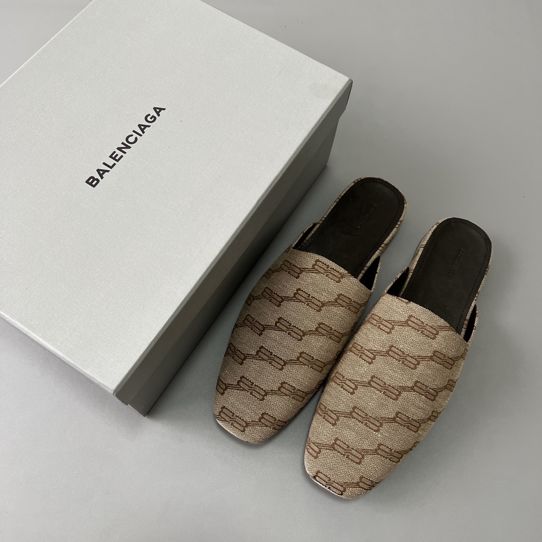 Balenciaga COSY 巴黎世家 低筒 小牛皮 平底 速干包头拖鞋 凉拖 男款 棕色 636605W2I103020