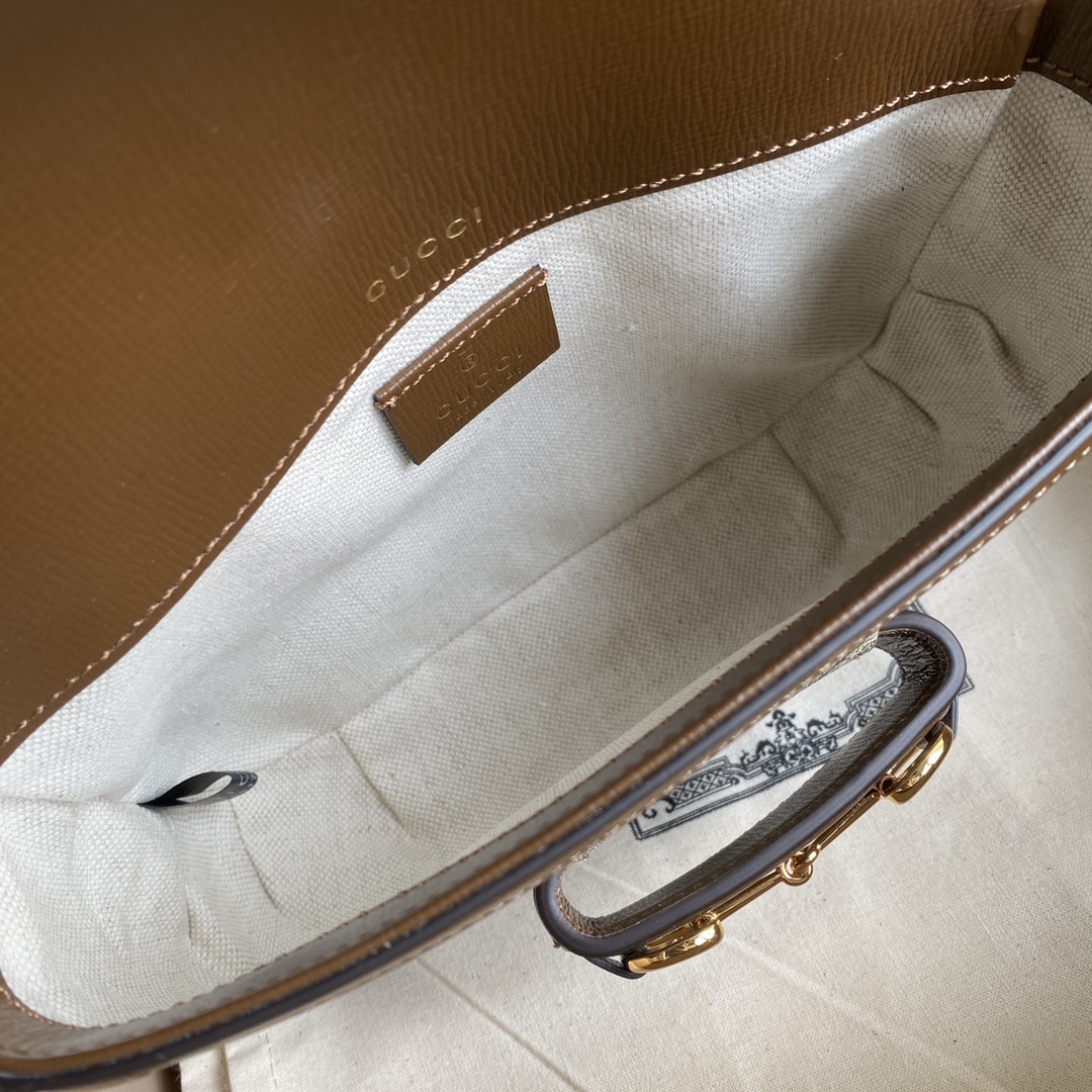 原厂皮 GUCCI 古驰 1955 Horsebit 金色调配件经典红绿织带肩带 斜挎包 单肩包 手提包 旅行包 马鞍包 棕色 658574