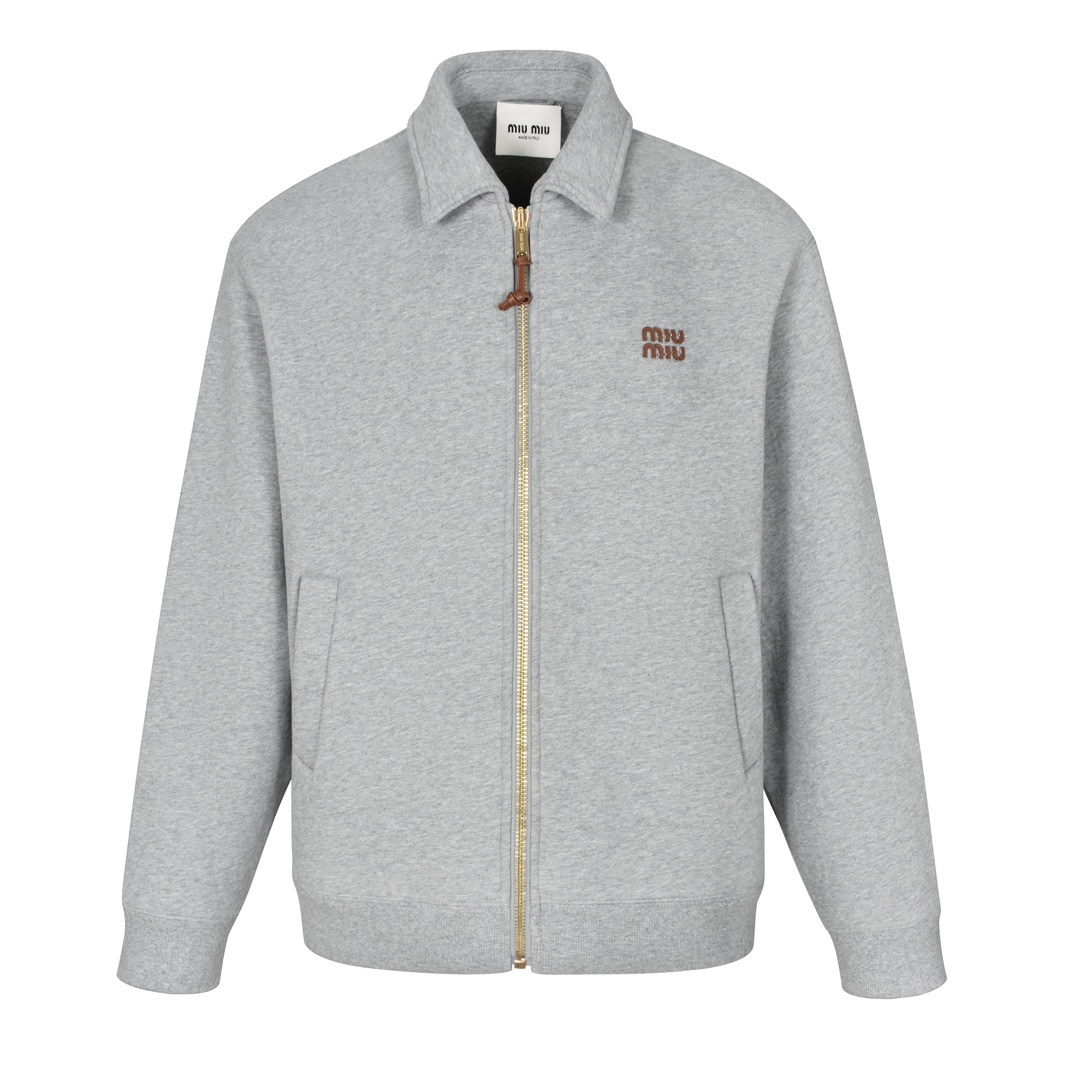 MIU MIU 缪缪 皮标字母logo拉链太空棉夹克 外套 长袖 灰色 ML1060-15EG-F0031-S-OOO