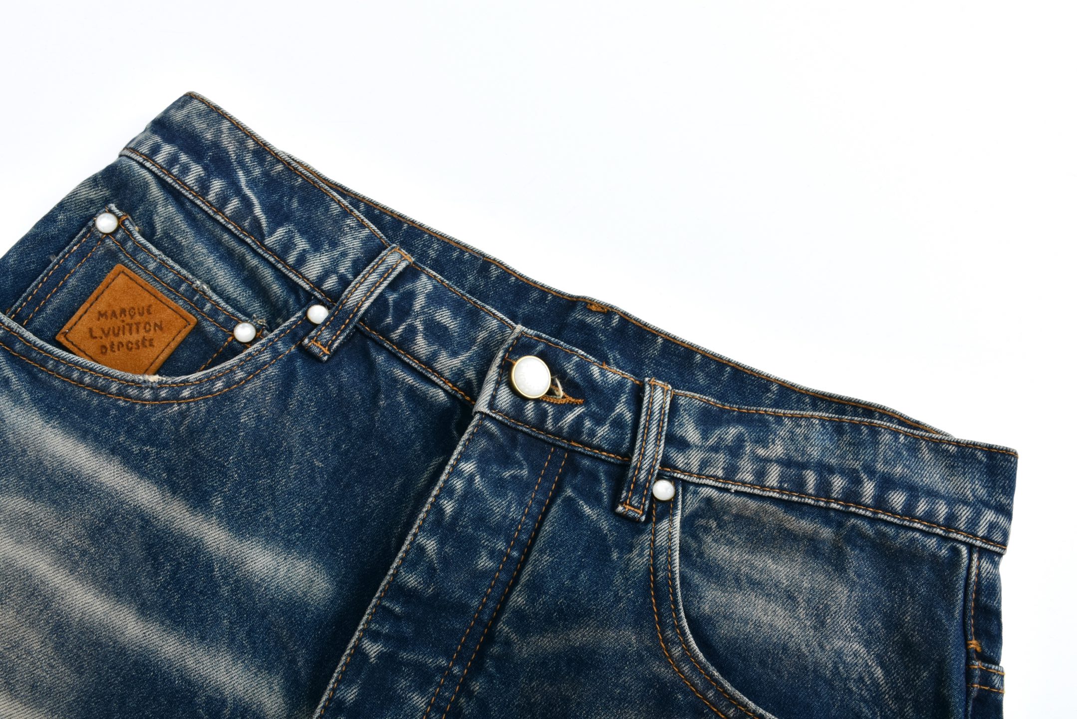 LOUIS VUITTON FW24 路易威登 LV  不规则褪色  水洗直筒牛仔裤 裤子 长裤 蓝色-35 1AHBMW