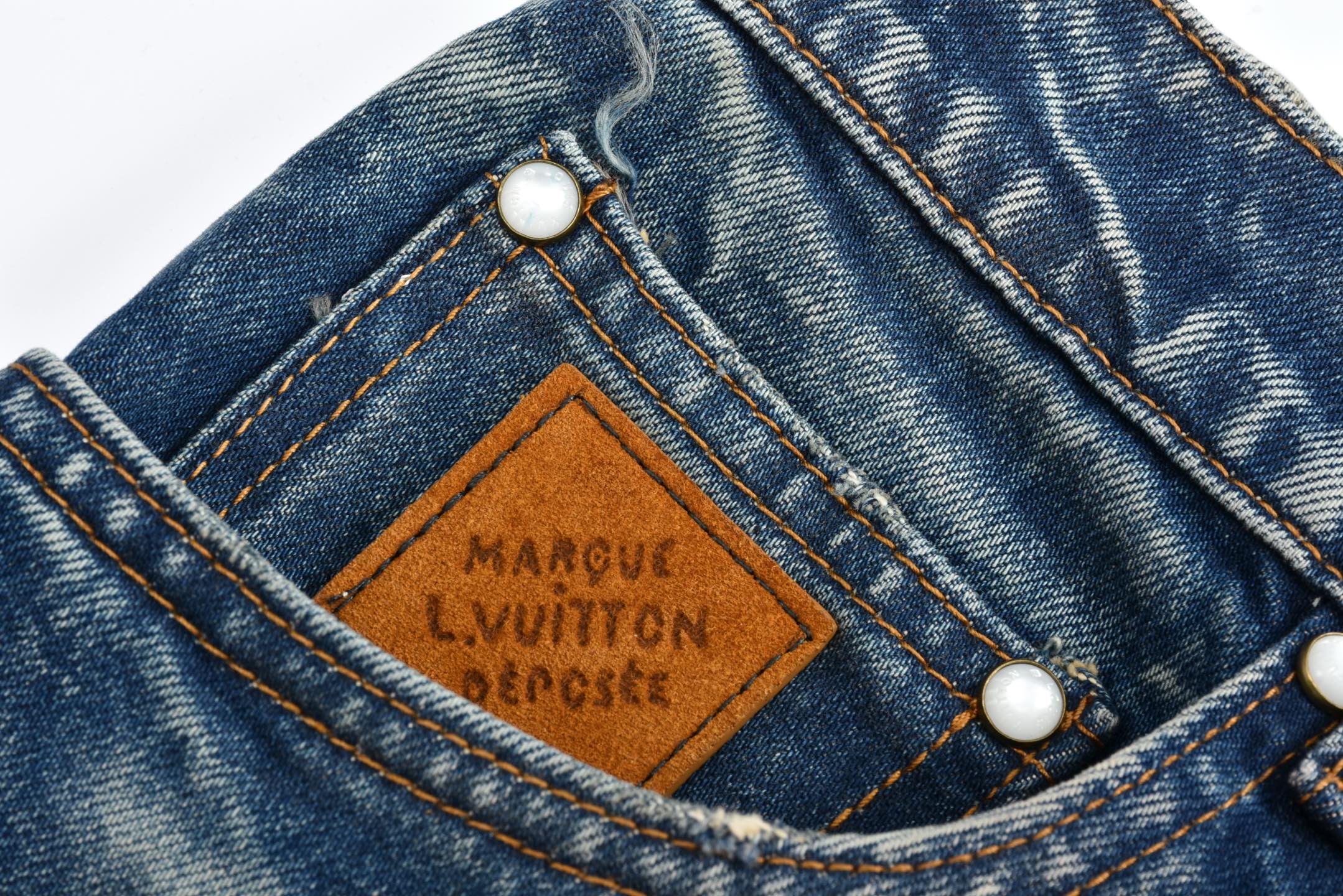 LOUIS VUITTON FW24 路易威登 LV  不规则褪色  水洗直筒牛仔裤 裤子 长裤 蓝色-35 1AHBMW