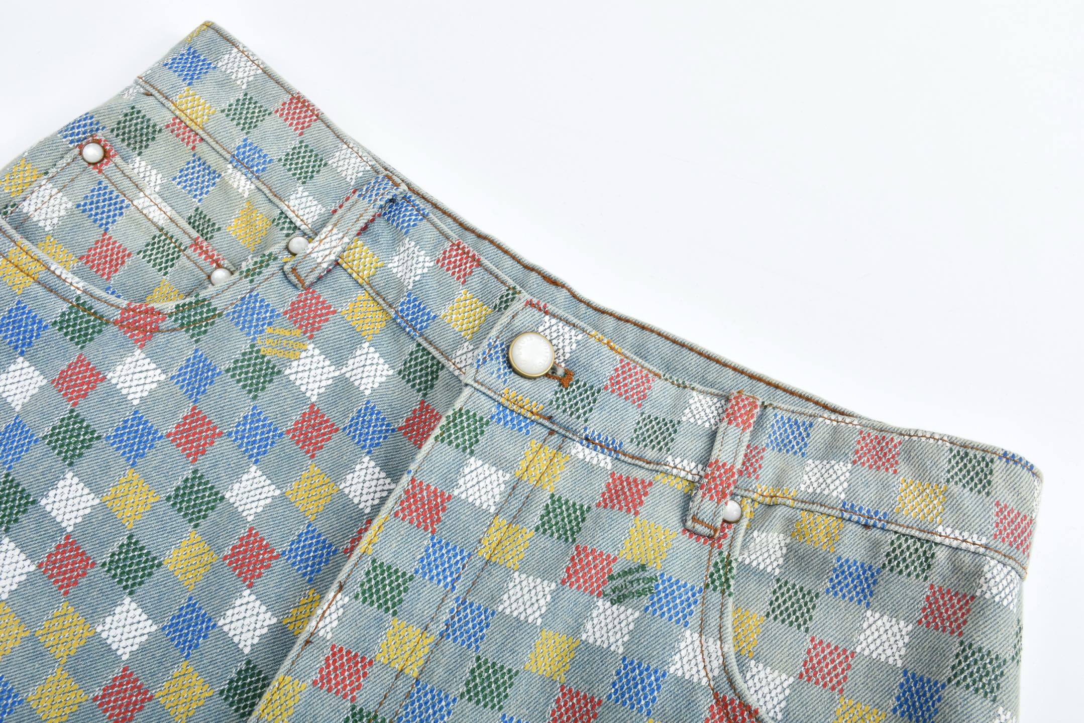 LOUIS VUITTON FW24 路易威登 LV 彩色格子 阔腿 牛仔裤 裤子 长裤 彩色-35 1AHBMM