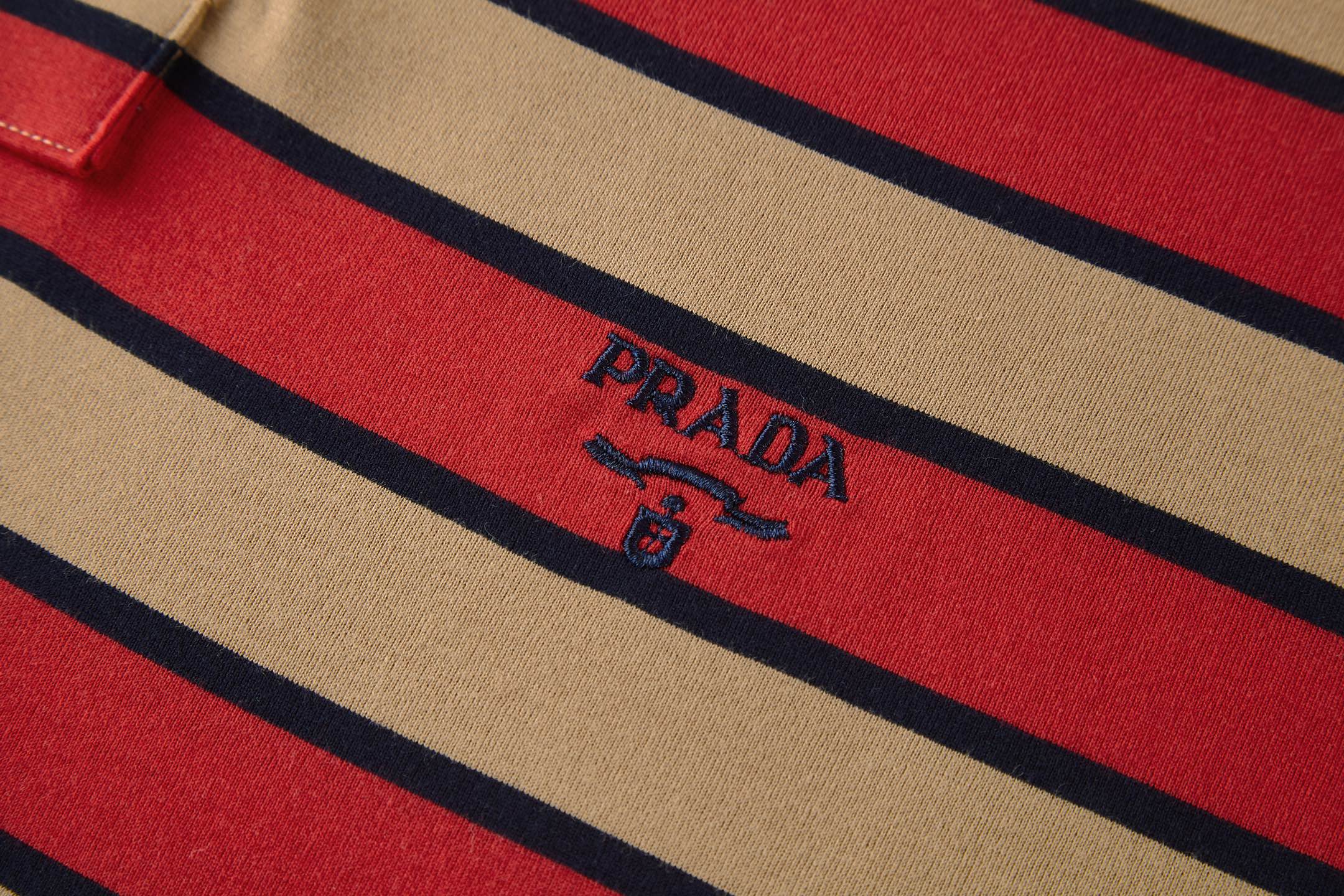  PRADA 普拉达 条纹刺绣 圆领短袖 T恤 橙色-15  UJN992-16S0-F0J68-S-WMO