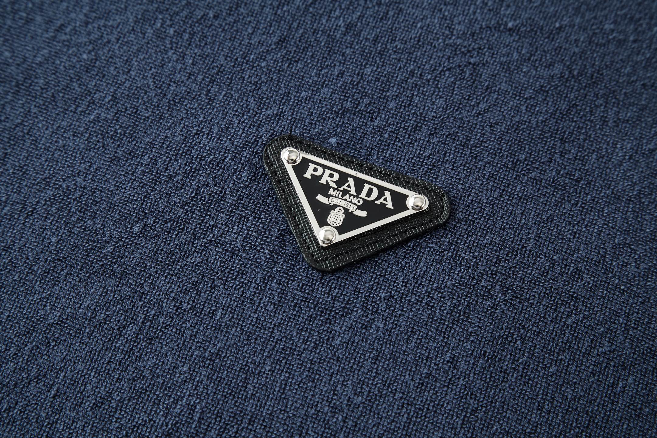 PRADA 普拉达 毛巾棉三角标 圆领 夏季 短袖 T恤  白色 蓝色-15 UJN885-16JK-S-232