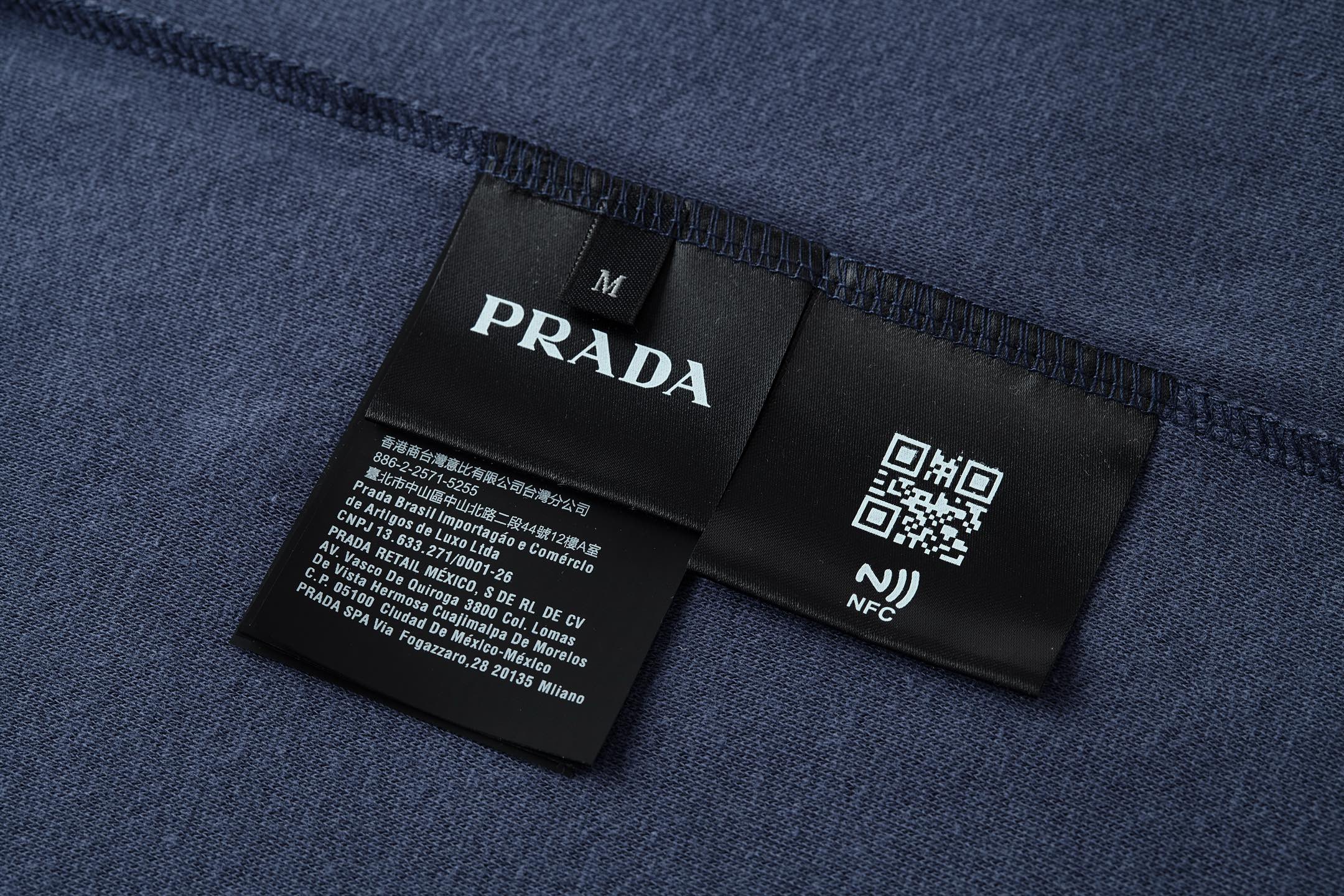 PRADA 普拉达 毛巾棉三角标 圆领 夏季 短袖 T恤  白色 蓝色-15 UJN885-16JK-S-232