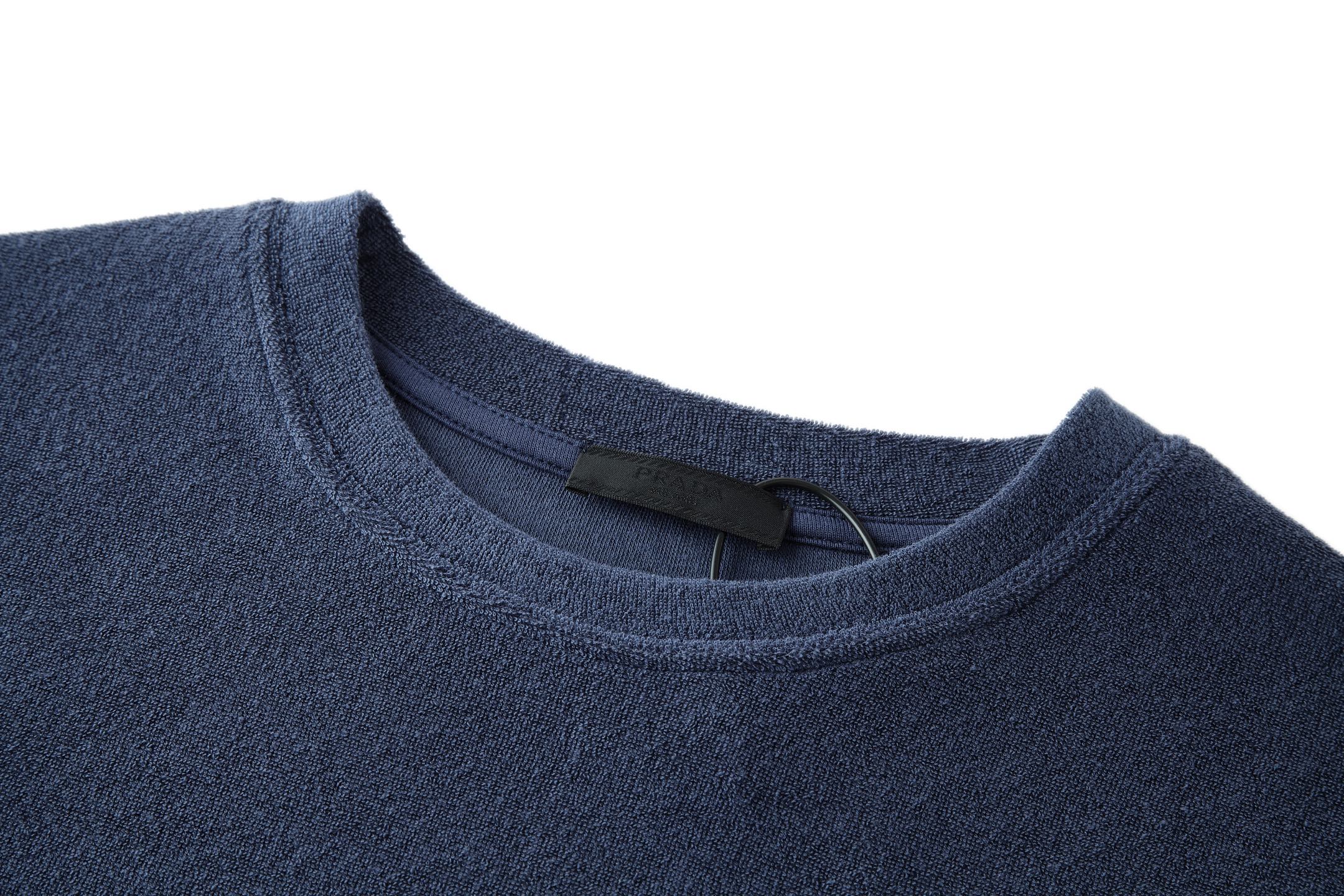 PRADA 普拉达 毛巾棉三角标 圆领 夏季 短袖 T恤  白色 蓝色-15 UJN885-16JK-S-232