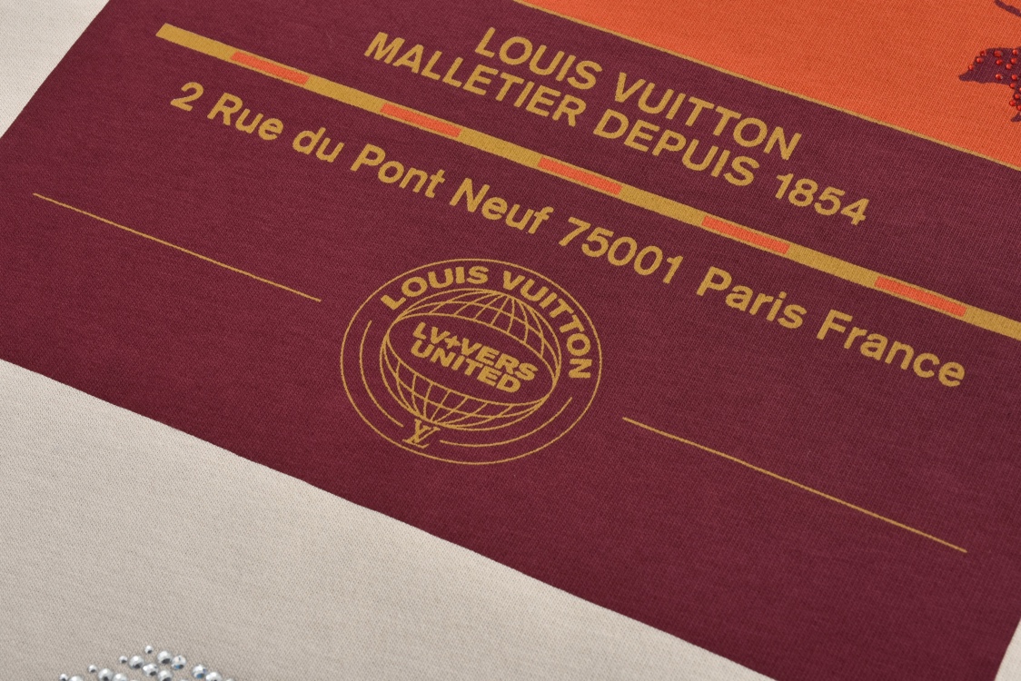 LOUIS VUITTON 路易威登 LV 世界地图烫钻  夏季T恤 男女同款  短袖 杏色-A5