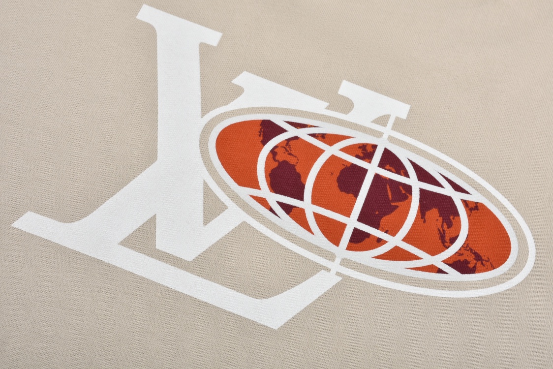 LOUIS VUITTON 路易威登 LV 世界地图烫钻  夏季T恤 男女同款  短袖 杏色-A5