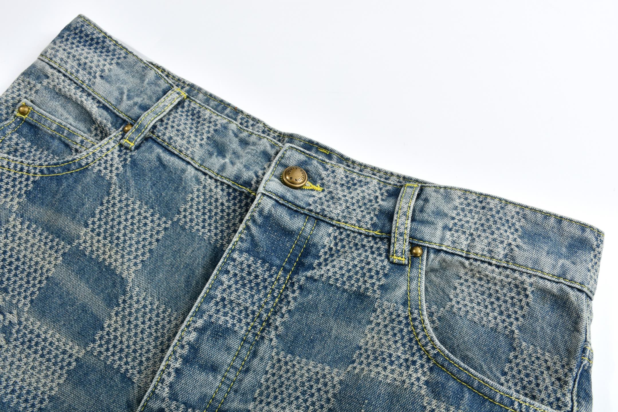 LOUIS VUITTON FW24 路易威登 LV棋盘格 直筒 牛仔裤 裤子 长裤 蓝色C0