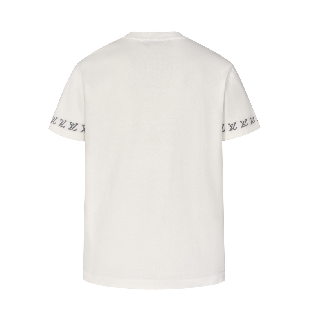 LOUIS VUITTON 路易威登 字母袖毛织短袖 圆领 T 恤 上衣 夏款 白色-B0 1AFQS9