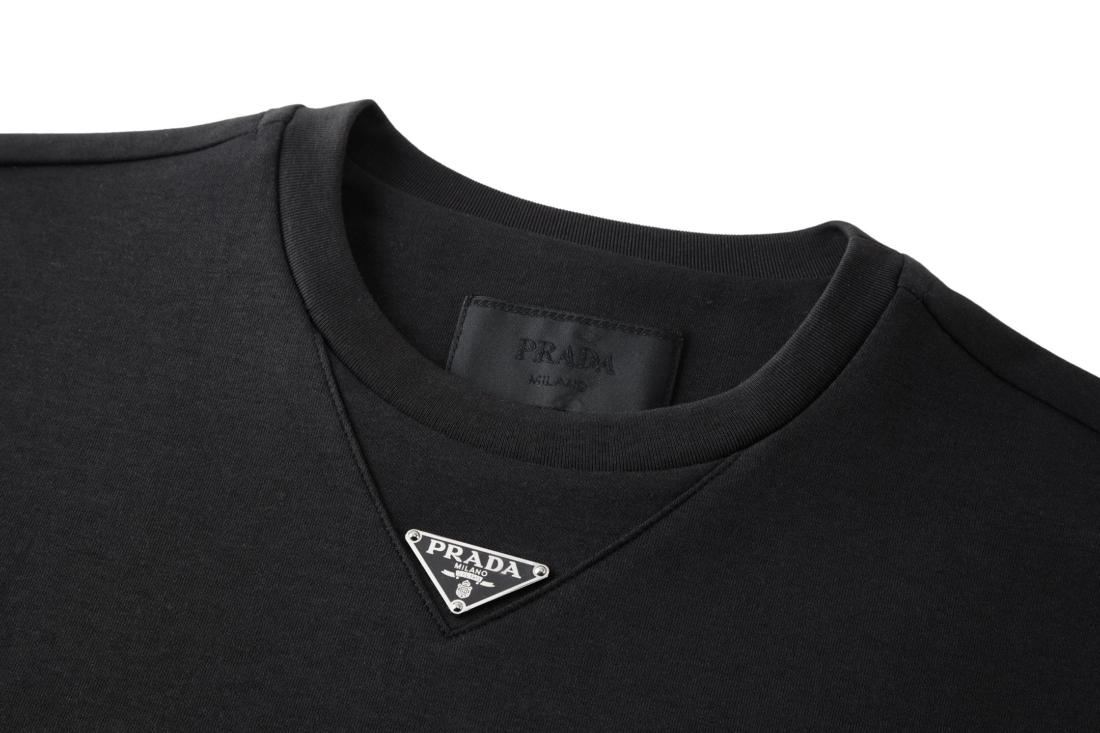 PRADA 普拉达 新领口钢标 圆领 夏季 短袖 T恤  白色 蓝色 黑色 绿色 灰色-A5