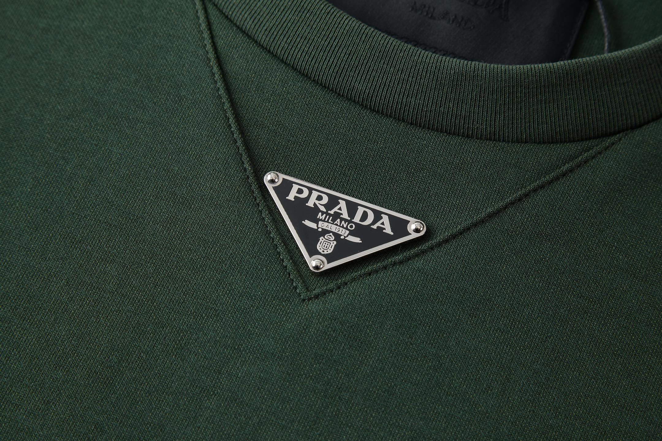 PRADA 普拉达 新领口钢标 圆领 夏季 短袖 T恤  白色 蓝色 黑色 绿色 灰色-A5