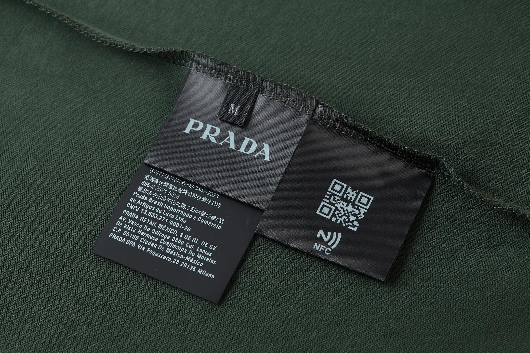 PRADA 普拉达 新领口钢标 圆领 夏季 短袖 T恤  白色 蓝色 黑色 绿色 灰色-A5