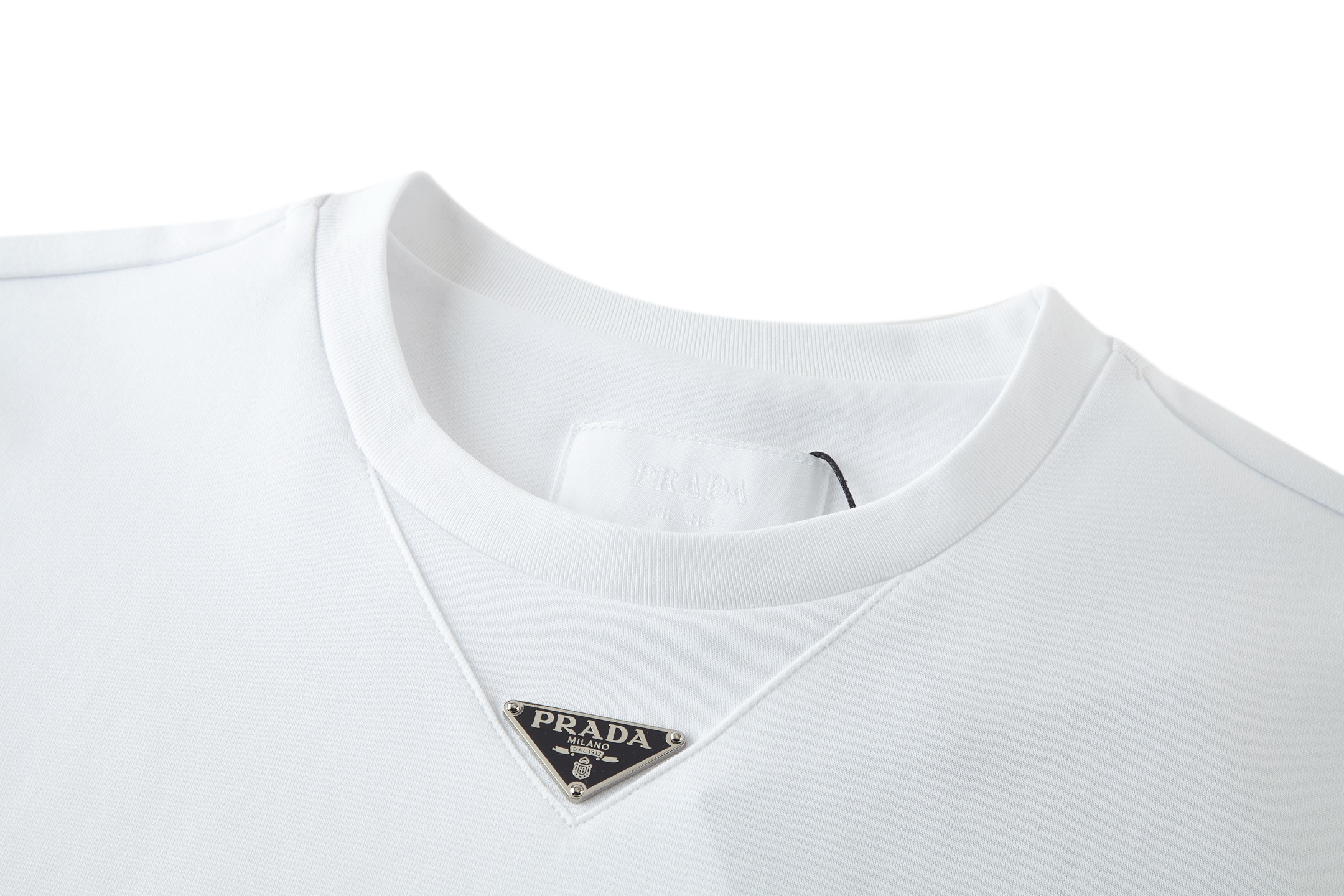 PRADA 普拉达 新领口钢标 圆领 夏季 短袖 T恤  白色 蓝色 黑色 绿色 灰色-A5