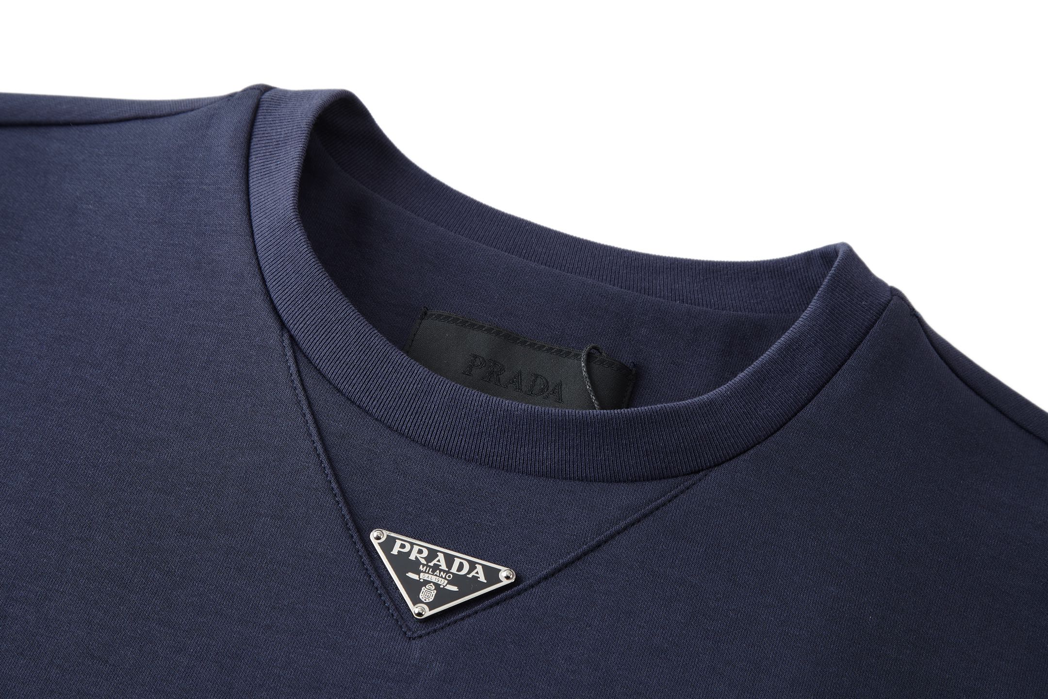 PRADA 普拉达 新领口钢标 圆领 夏季 短袖 T恤  白色 蓝色 黑色 绿色 灰色-A5