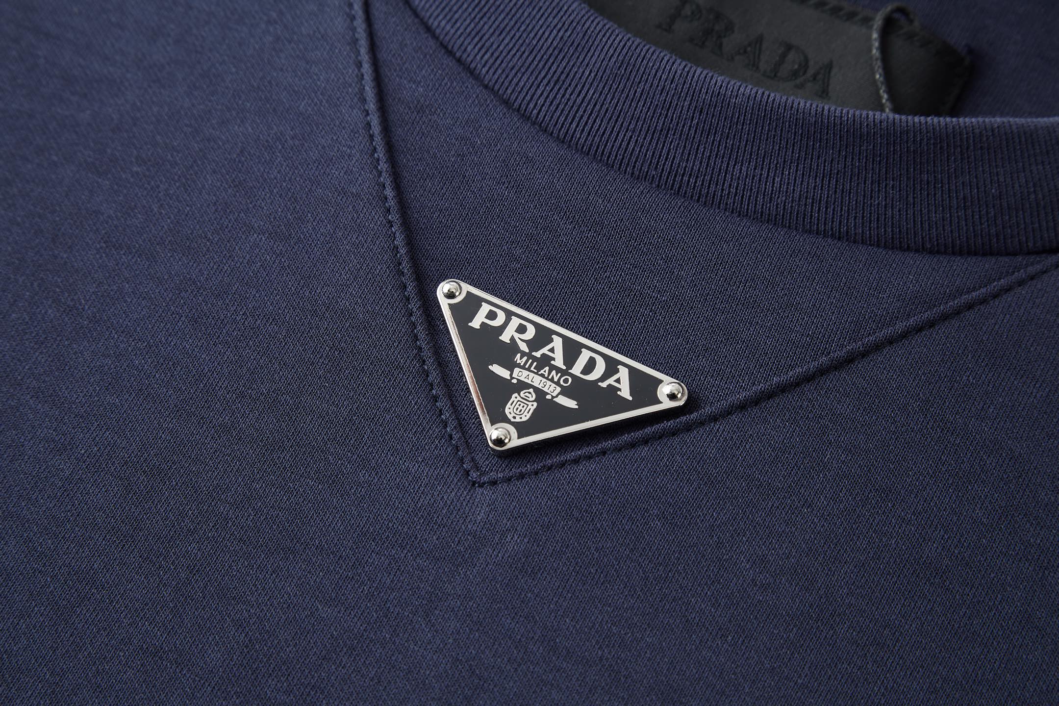 PRADA 普拉达 新领口钢标 圆领 夏季 短袖 T恤  白色 蓝色 黑色 绿色 灰色-A5