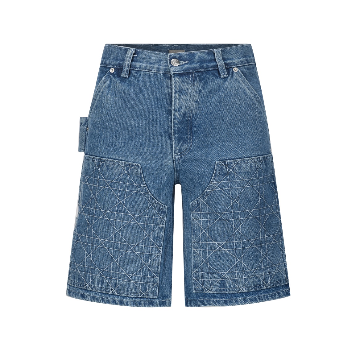 DIOR 迪奥 SS24 藤格纹图案纽扣工装牛仔裤 短裤 裤子 五分裤 蓝色 A5 493D190A383X-C585