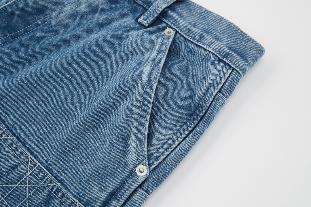 DIOR 迪奥 SS24 藤格纹图案纽扣工装牛仔裤 短裤 裤子 五分裤 蓝色 A5 493D190A383X-C585