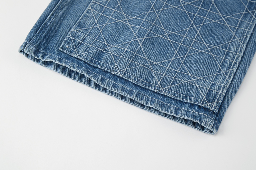 DIOR 迪奥 SS24 藤格纹图案纽扣工装牛仔裤 短裤 裤子 五分裤 蓝色 A5 493D190A383X-C585