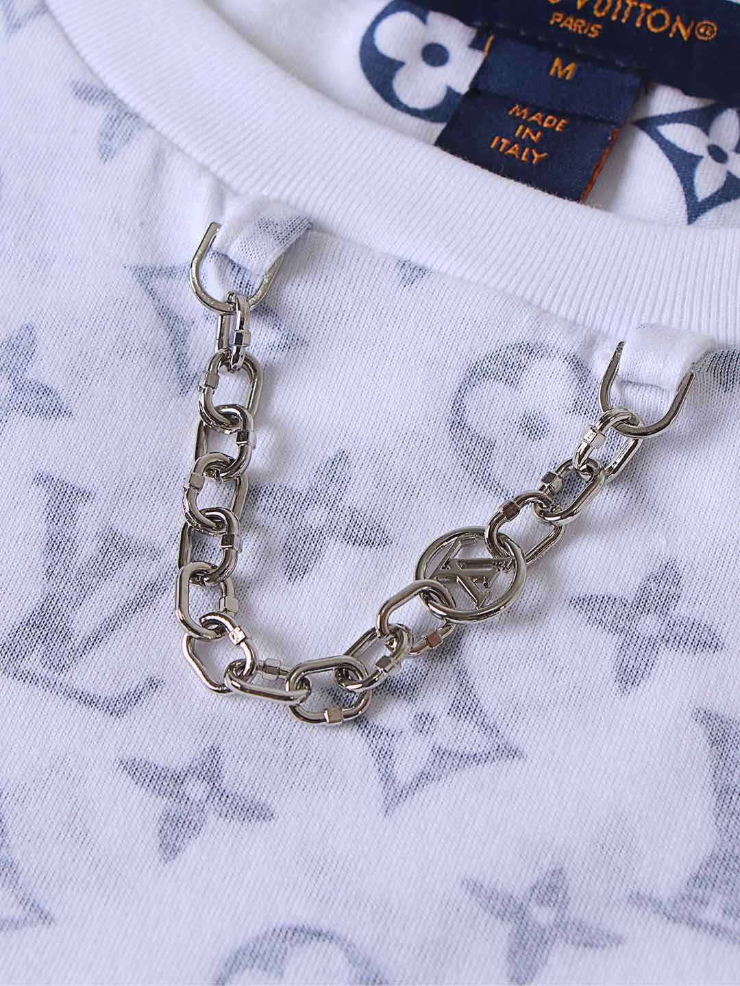LOUIS VUITTON 路易威登 LV 链条满印老花 圆领  夏季 T恤 男女同款  短袖 白色A5