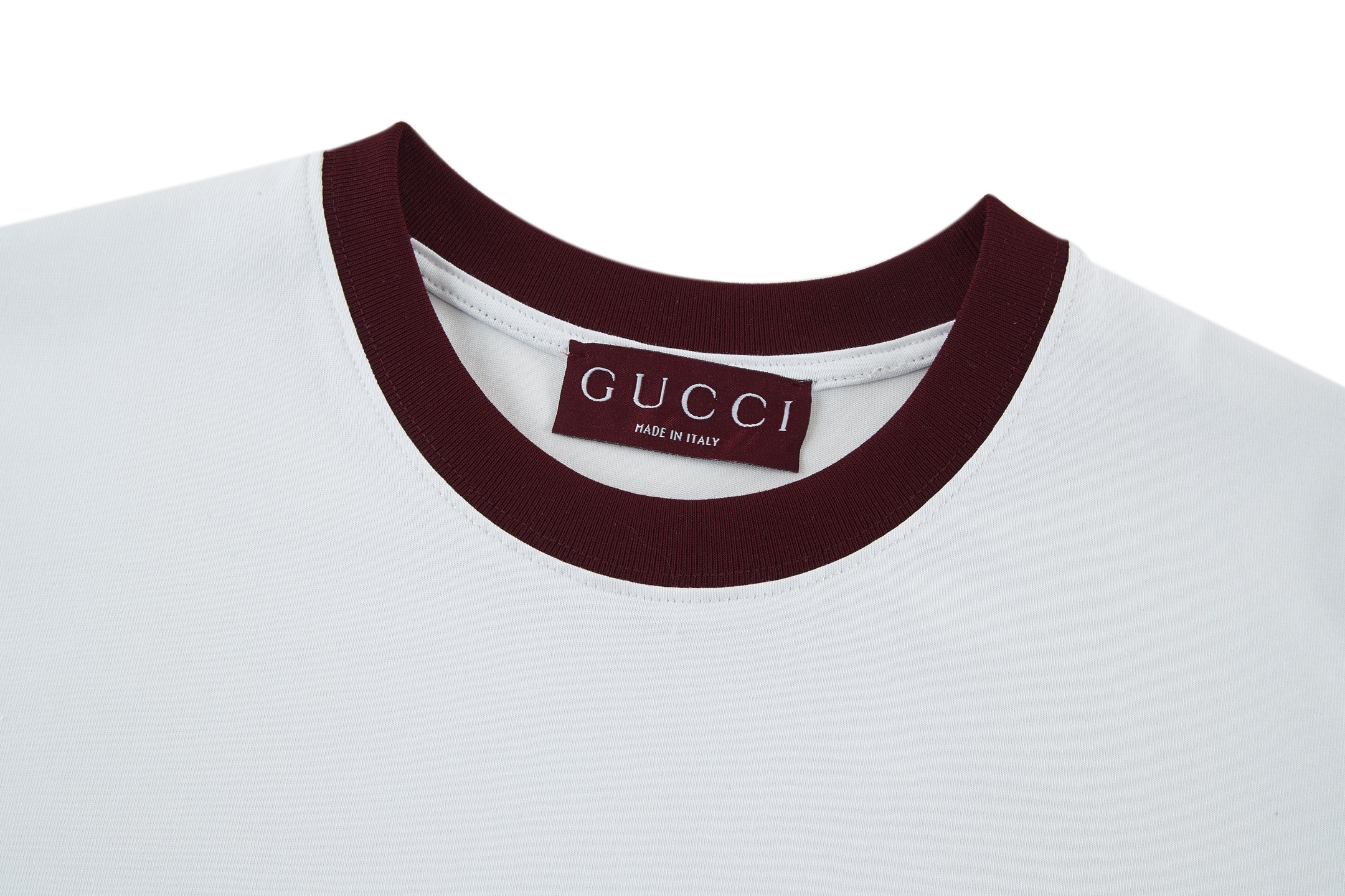  GUCCI 古驰 红领双G蛇印花  T恤 圆领 夏季 短袖 男女同款   白色-A5