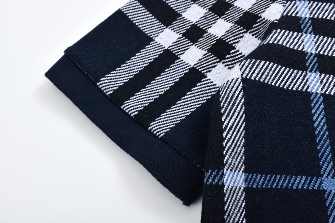  Burberry 巴宝莉蓝格纹针织polo衫   短袖 T恤 夏季蓝色-B0