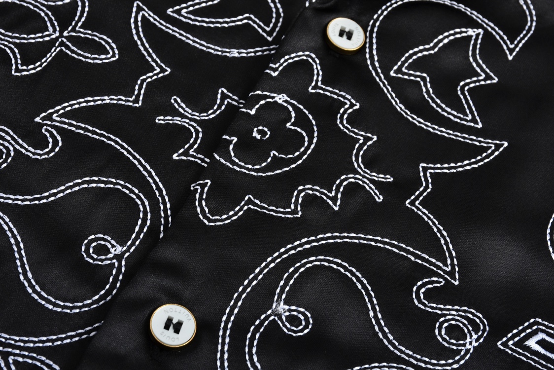  LOUIS VUITTON 路易威登 LV 蔓藤靴线绣花刺绣 衬衫夏季 T恤 男女同款  短袖 黑色A5